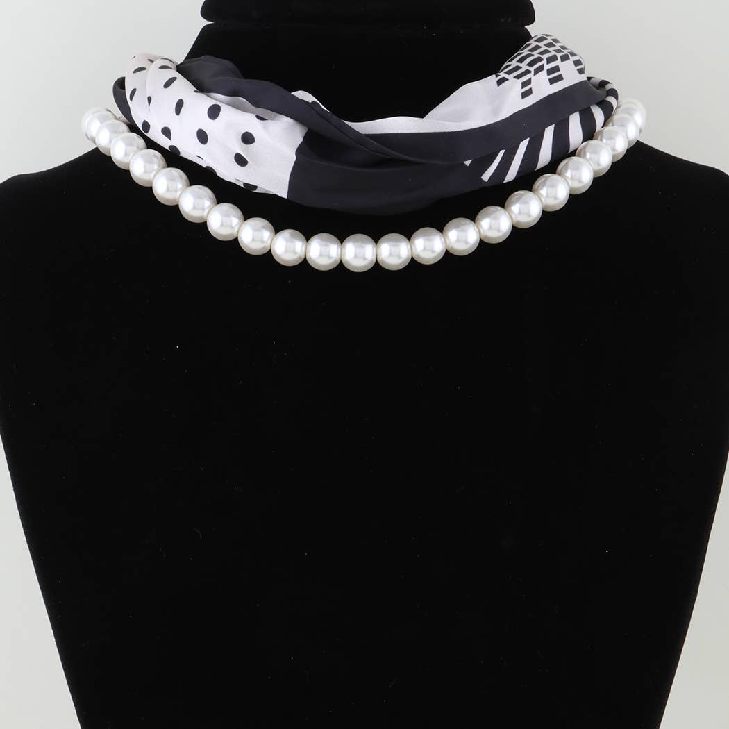 Double Fabric Stone Beaded Choker Necklace