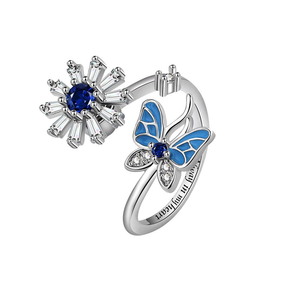 Butterfly Flower Anxiety Fidget Spinner Ring in Solid Copper