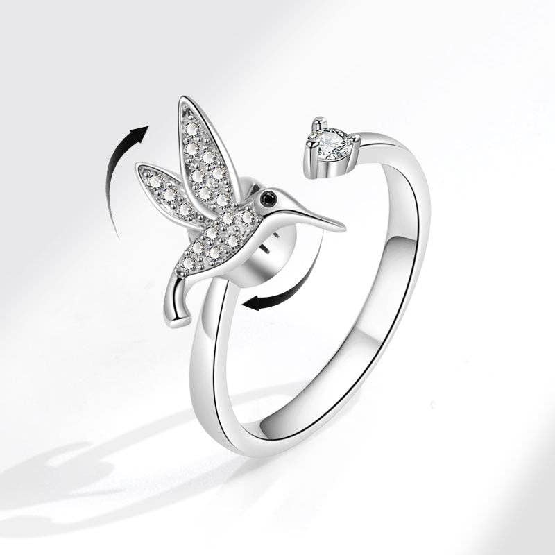 Hummingbird Anxiety Fidget Spinner Band Ring in Solid Copper