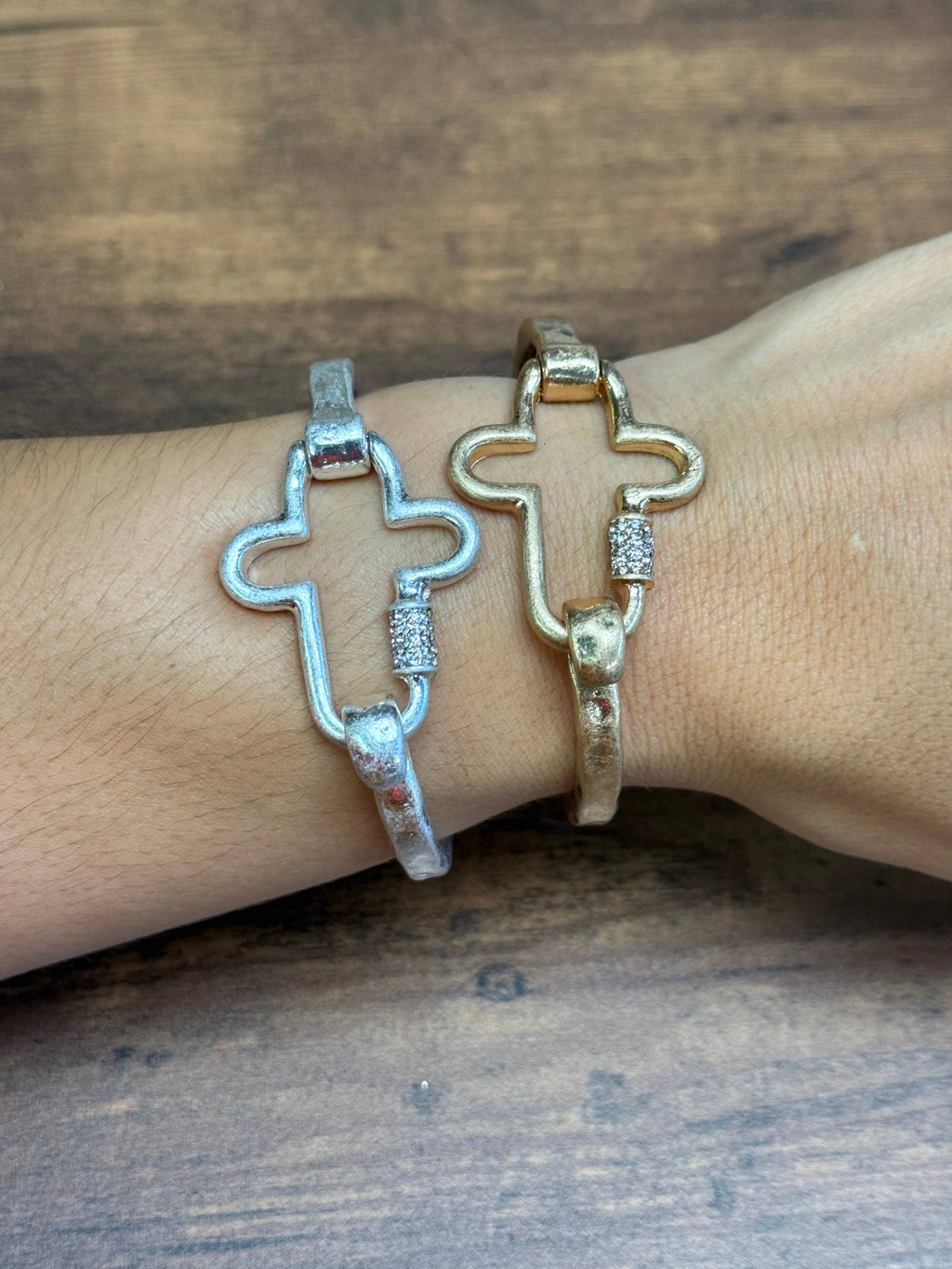 NEW! Gorgeous BLING Cross Cuff Bracelet- Silver or Gold