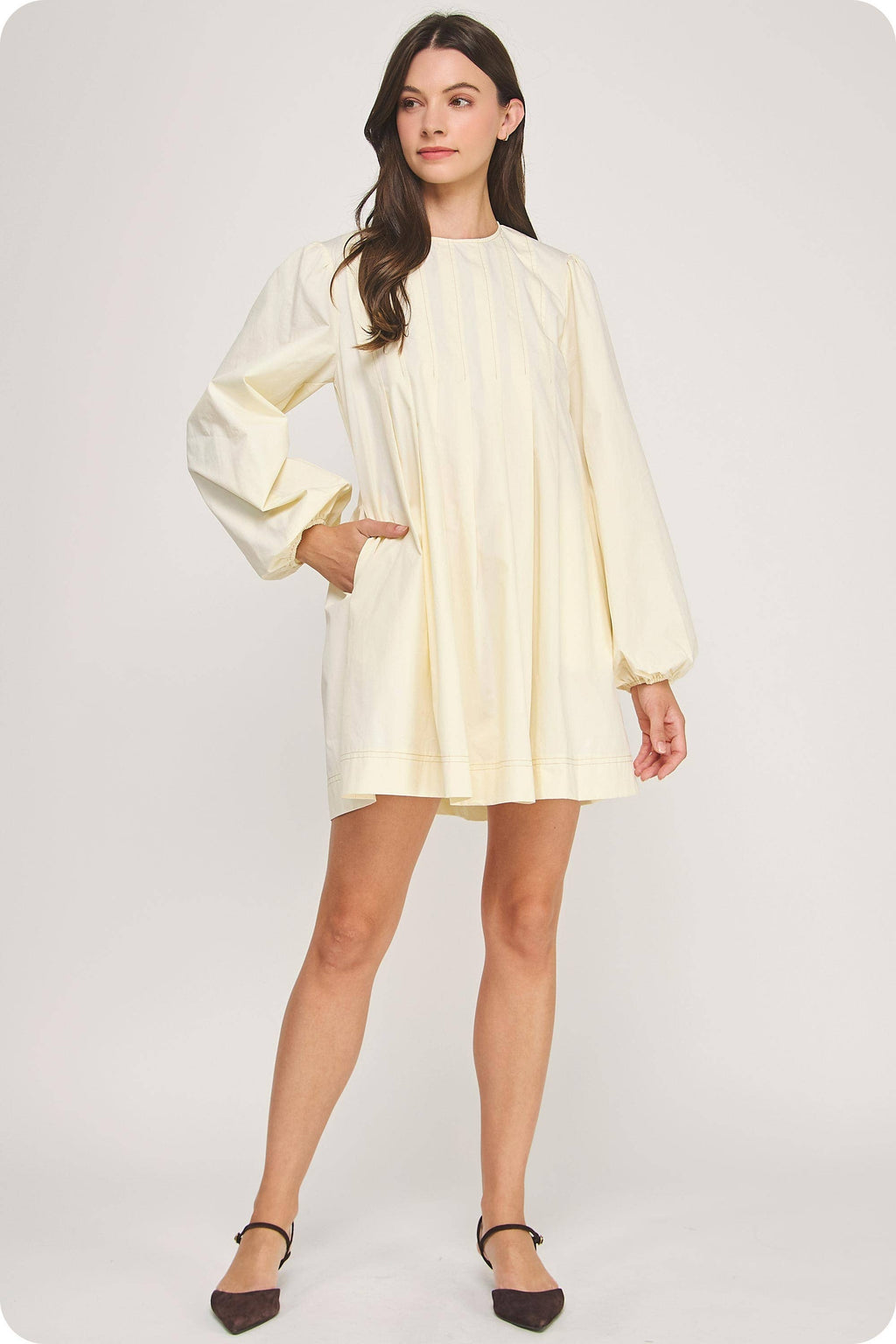 Pintuck Long Sleeve Mini Dress