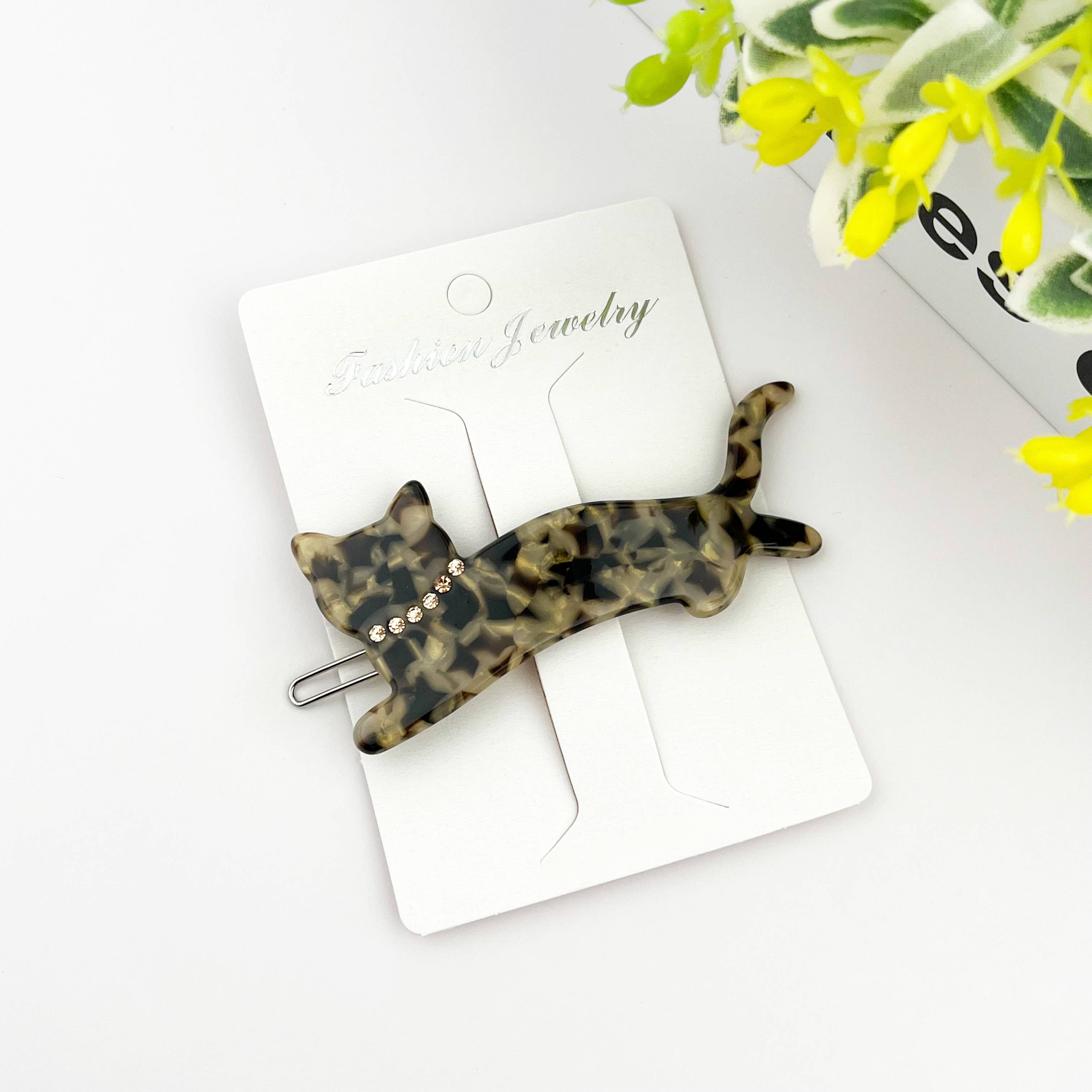 Acetate Crystal Cat Hair Clip, Elegant Rhinestone Side Clip