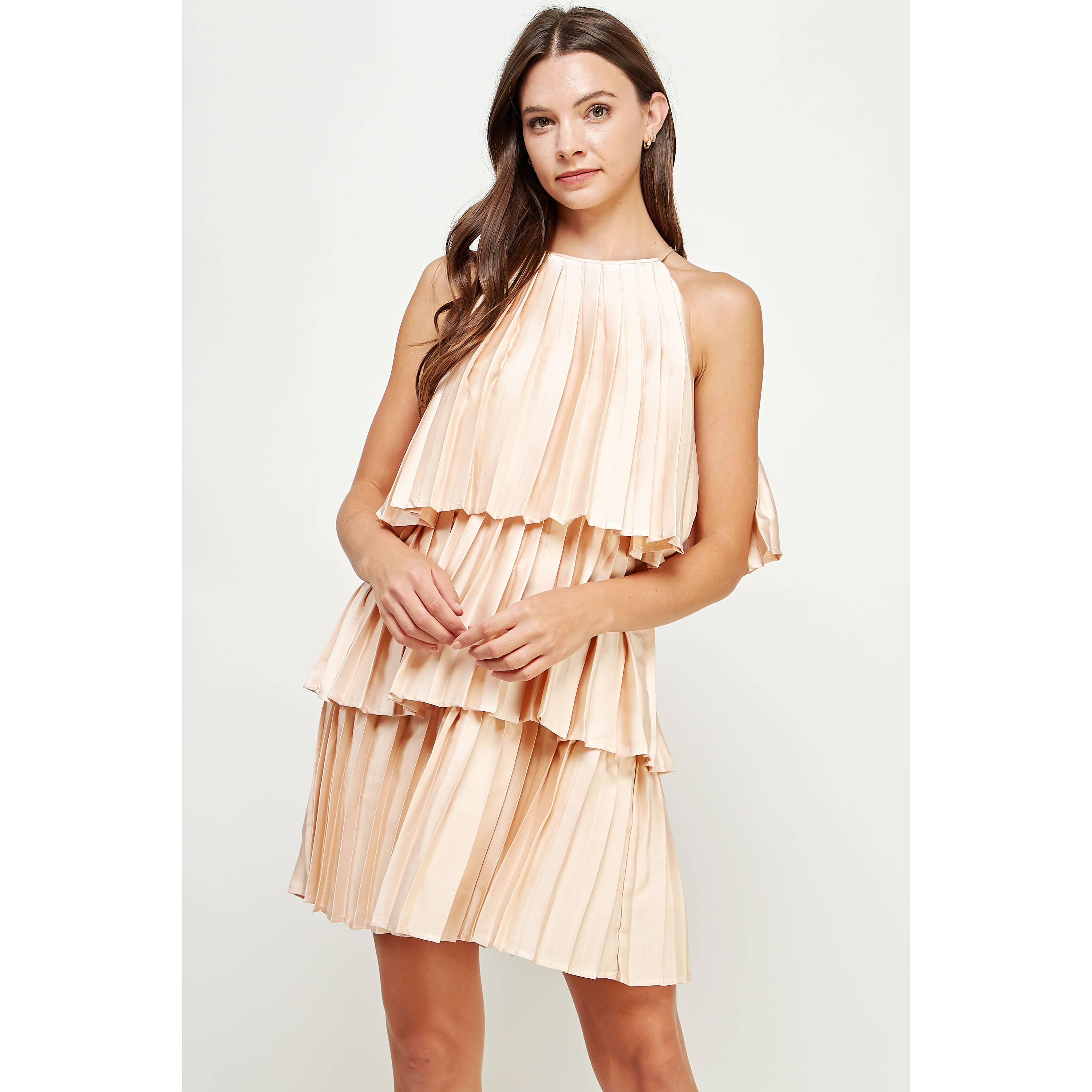 Pleated Satin Tiered Dress