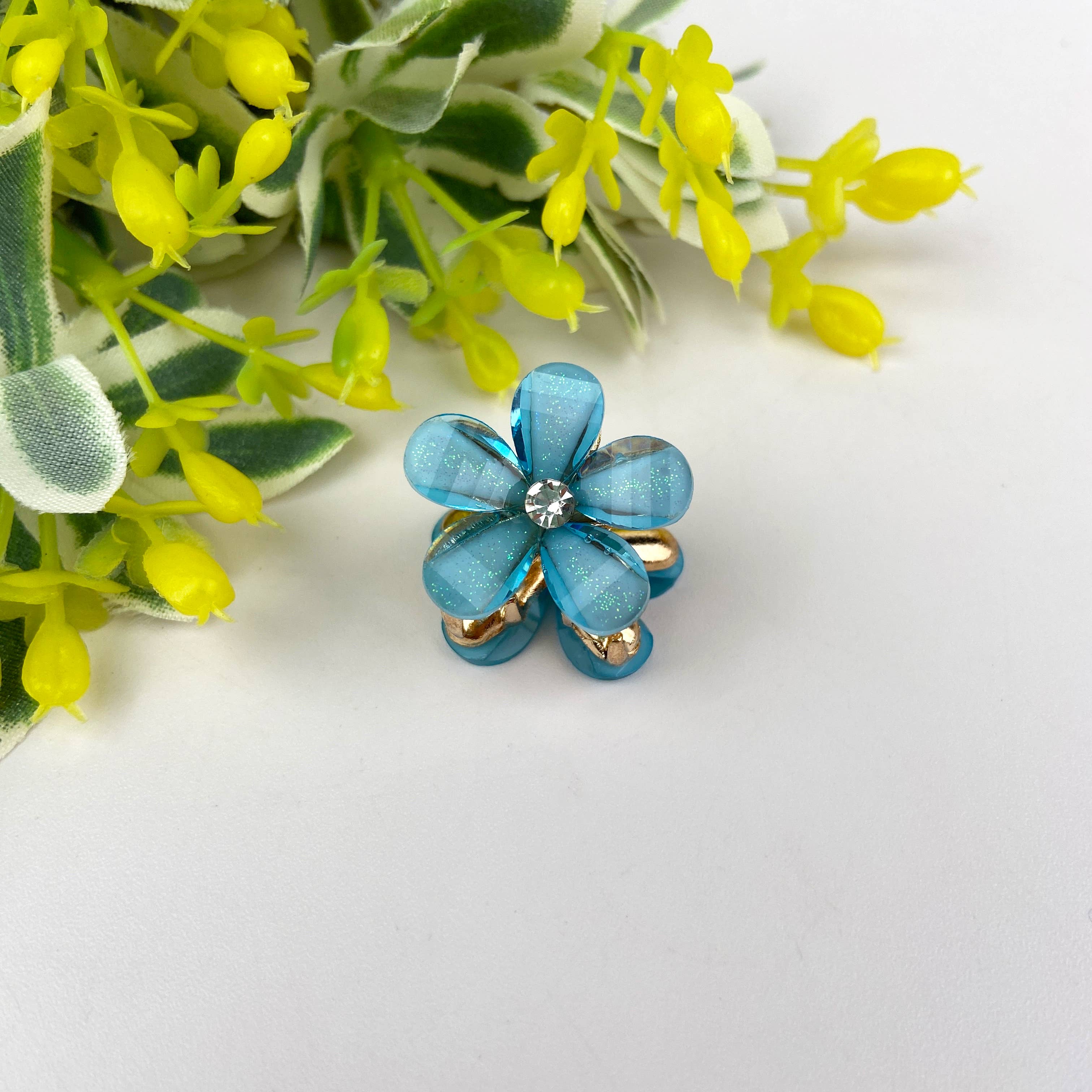 Metal flower small hair clips pearl rhinestone clip