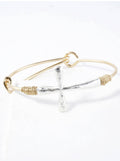 Hammered Cross Sideways Wired Cuff Hinge Bracelet