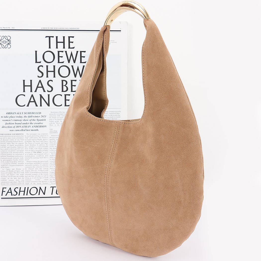 Faux Suede Leather Hobo Bag