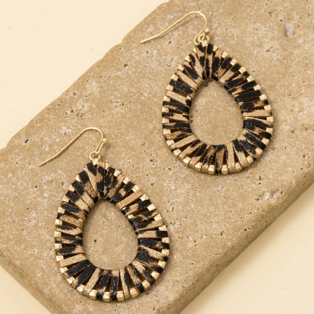 Faux Leather Wrap Teardrop Dangle Earrings