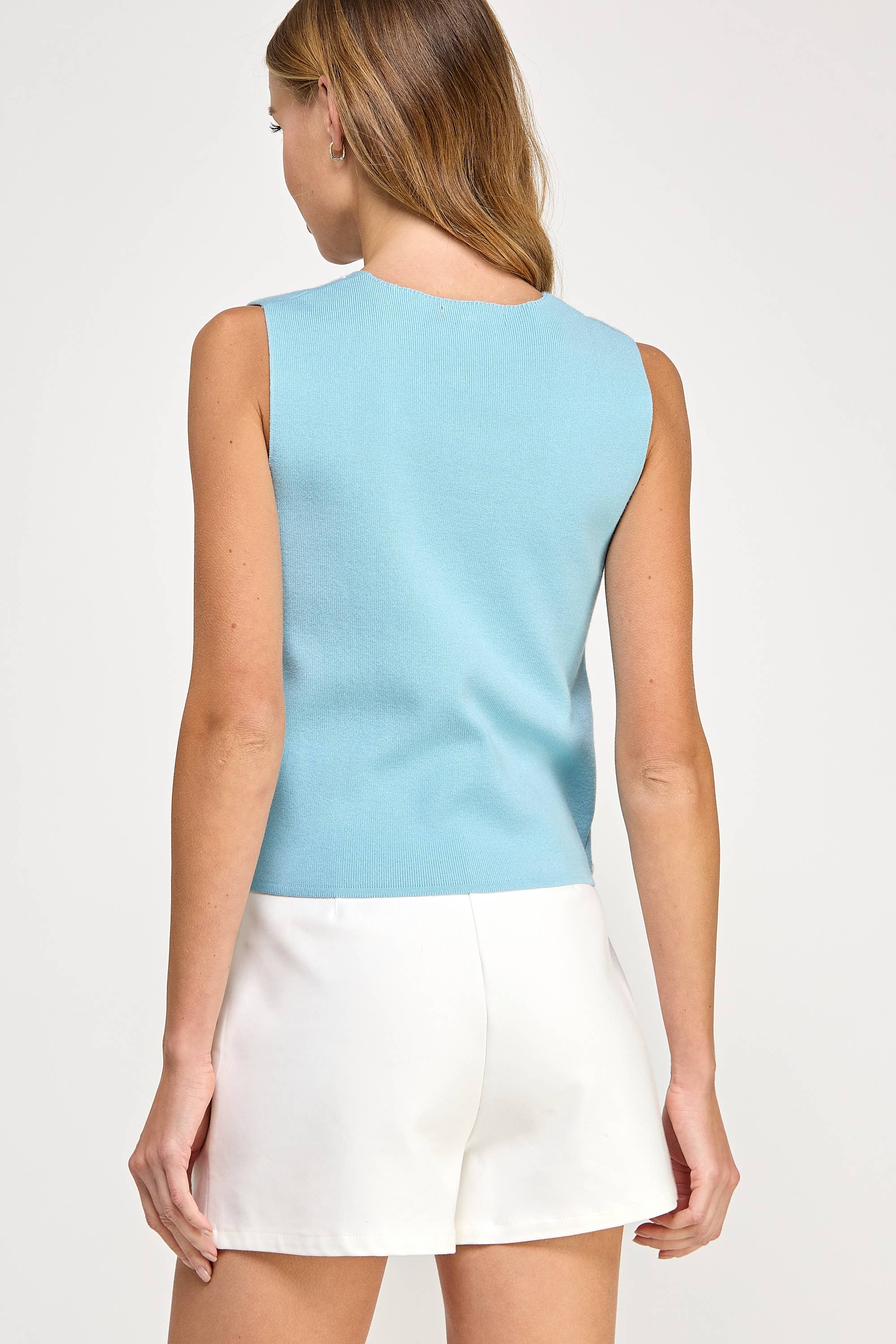 Embroidered Sleeveless Knitted Vest Top