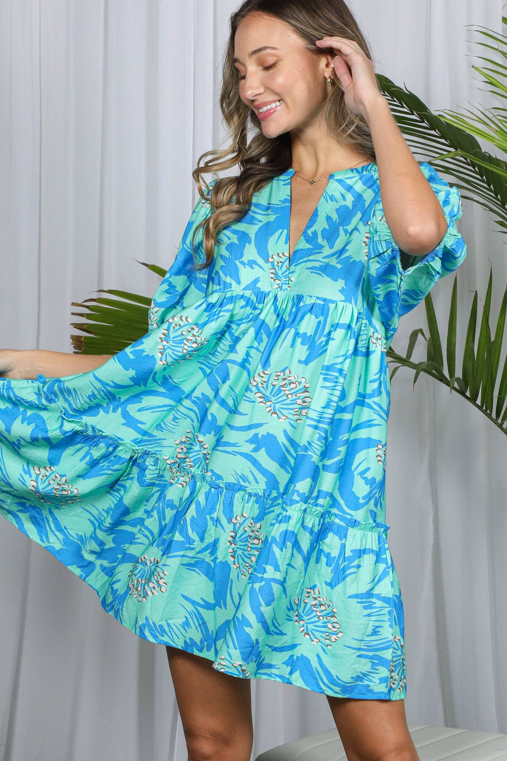 Floral Printed Tired Baby Doll Mini Dress VD82057F