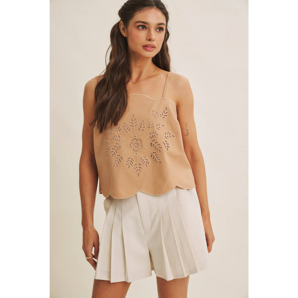 BESTSELLER CUT-OUT EMBROIDERY CAMI TOP WITH SCALLOP HEM