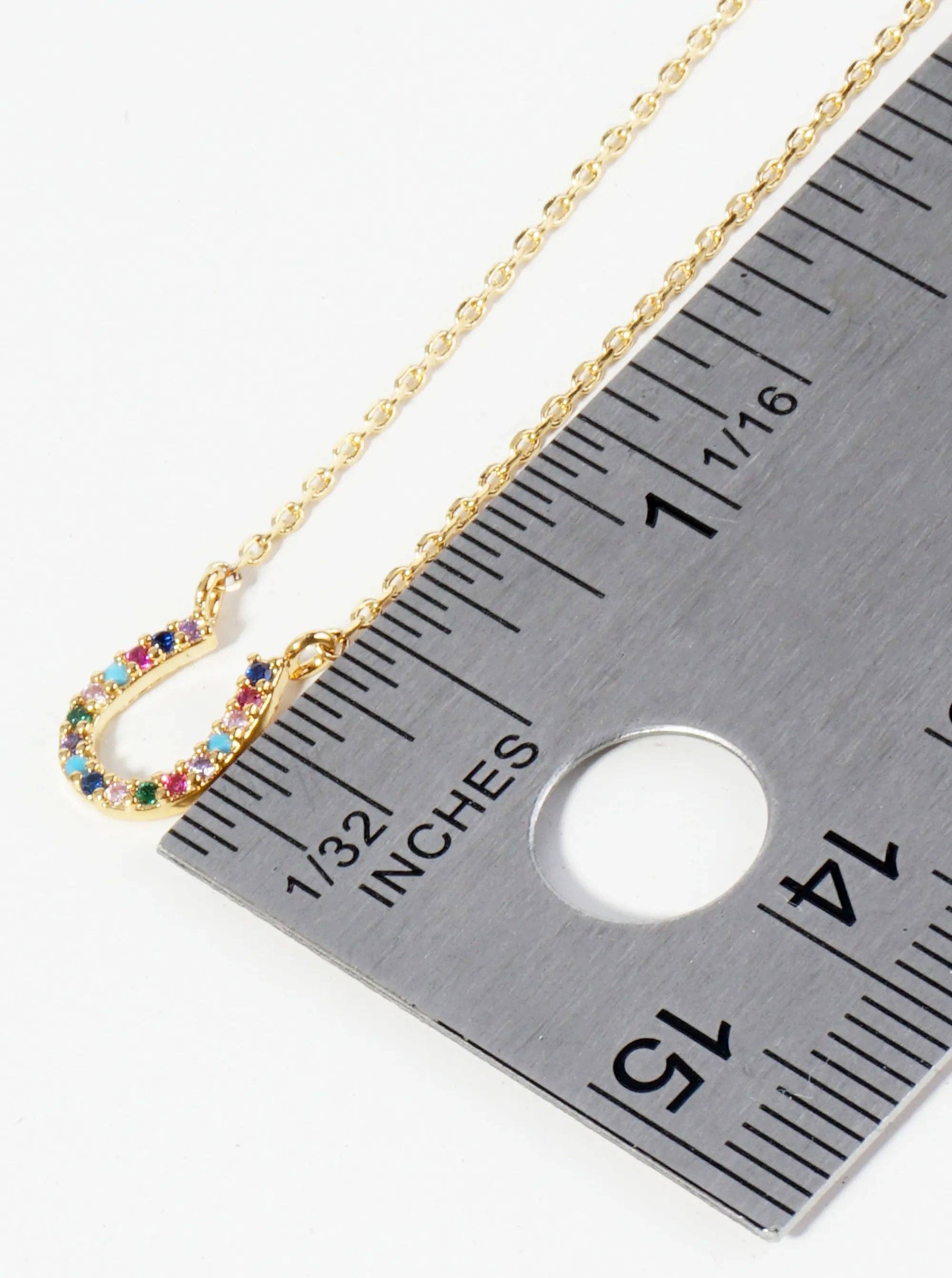 18K Gold Dipped Cubic Zirconia Horseshoe Pendant Necklace