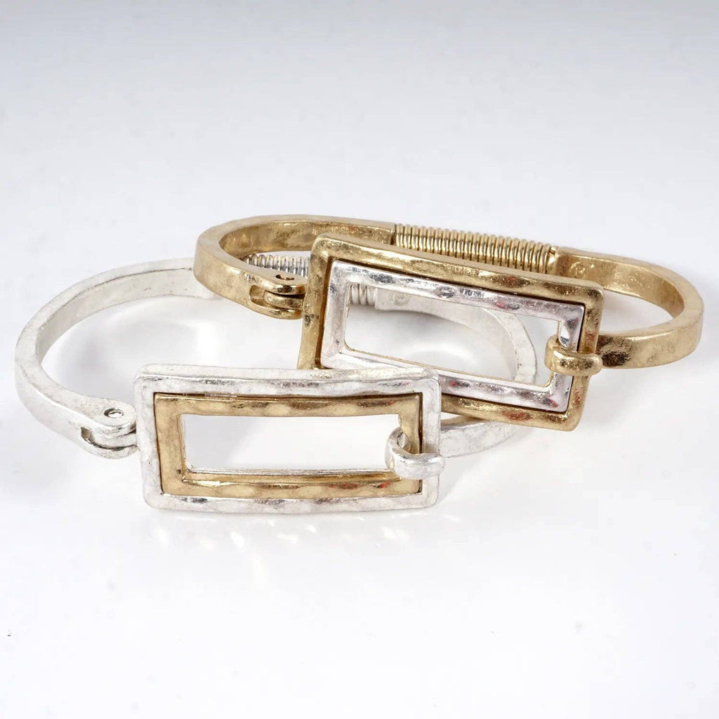 Hammered Dual-Tone Rectangular Hook Hinge Bracelet