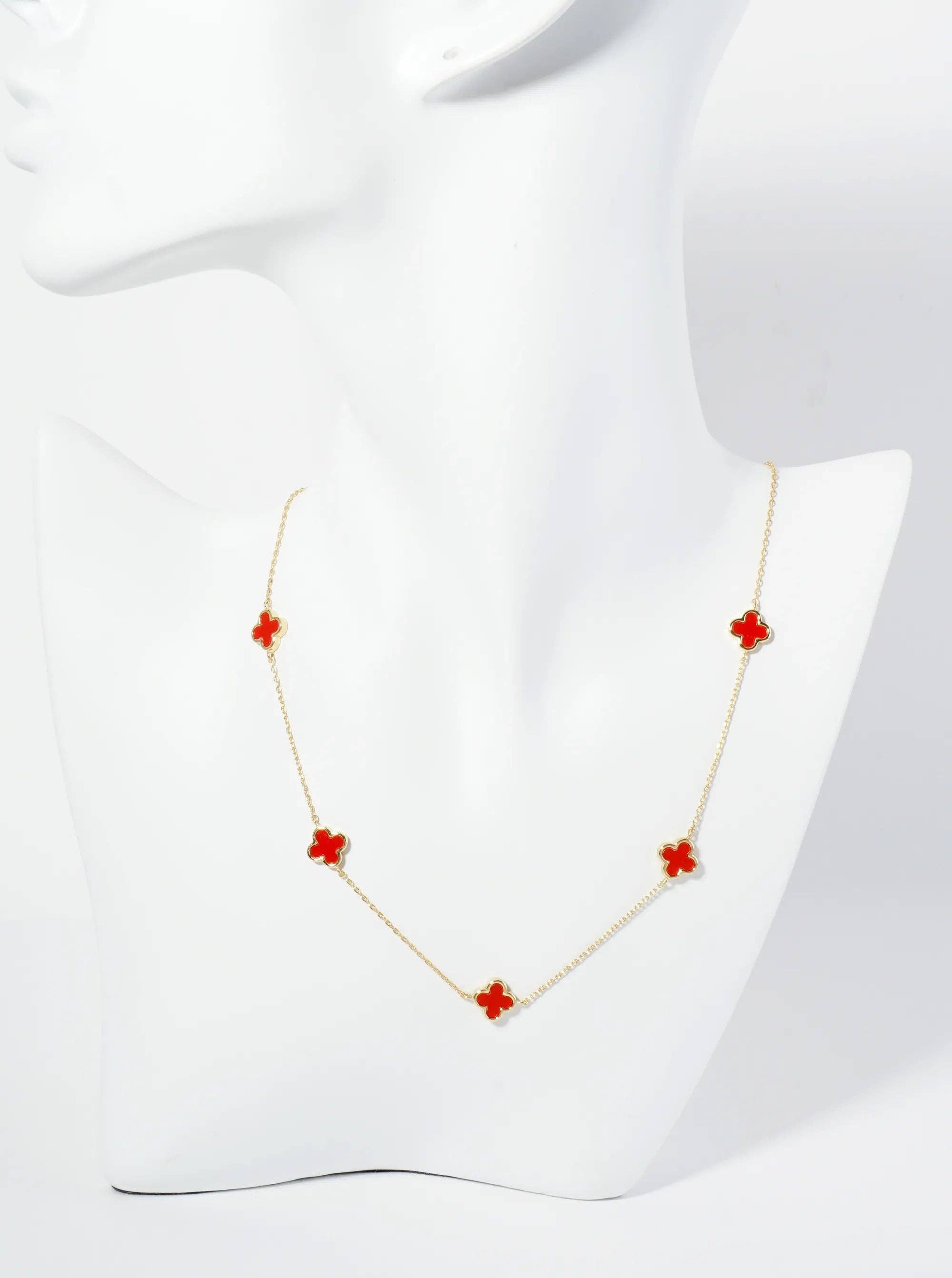 18K Gold Dipped Five 9Mm Quatrefoil Station Necklace