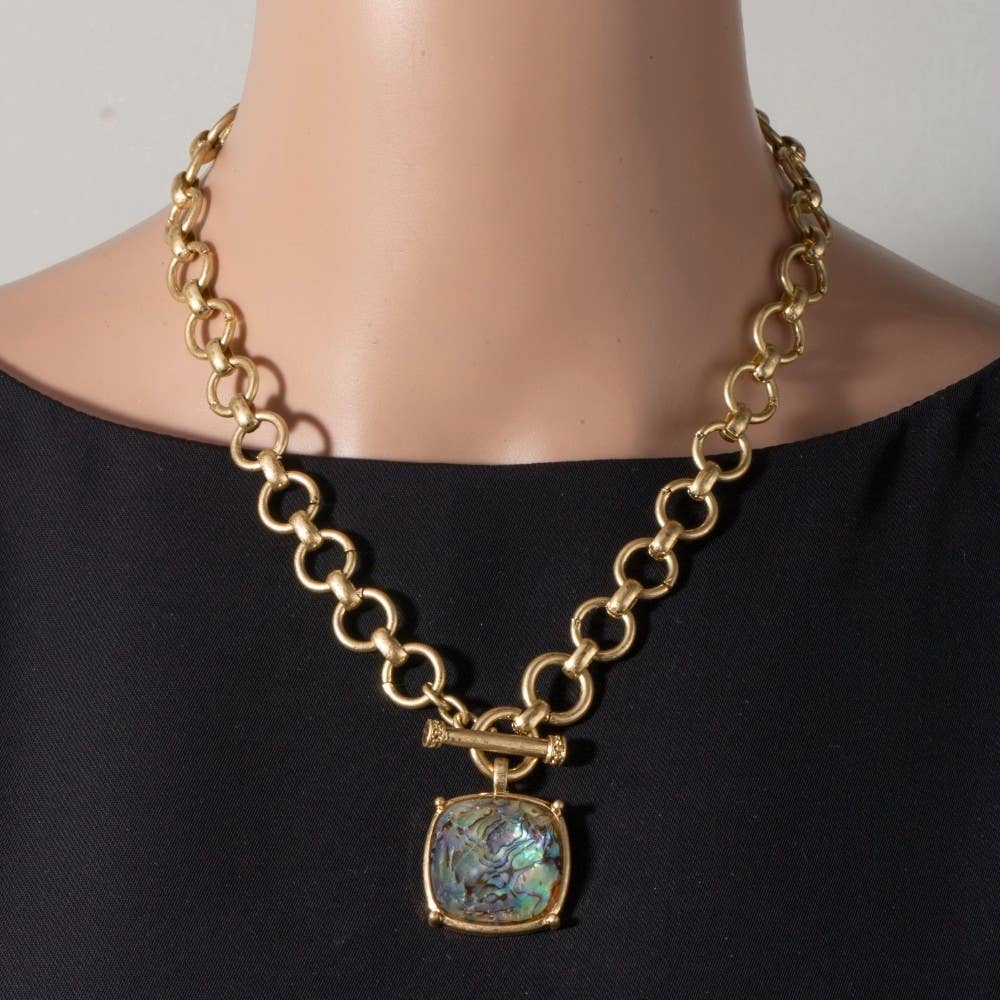 Faceted Square Stone Pendant Necklace Set