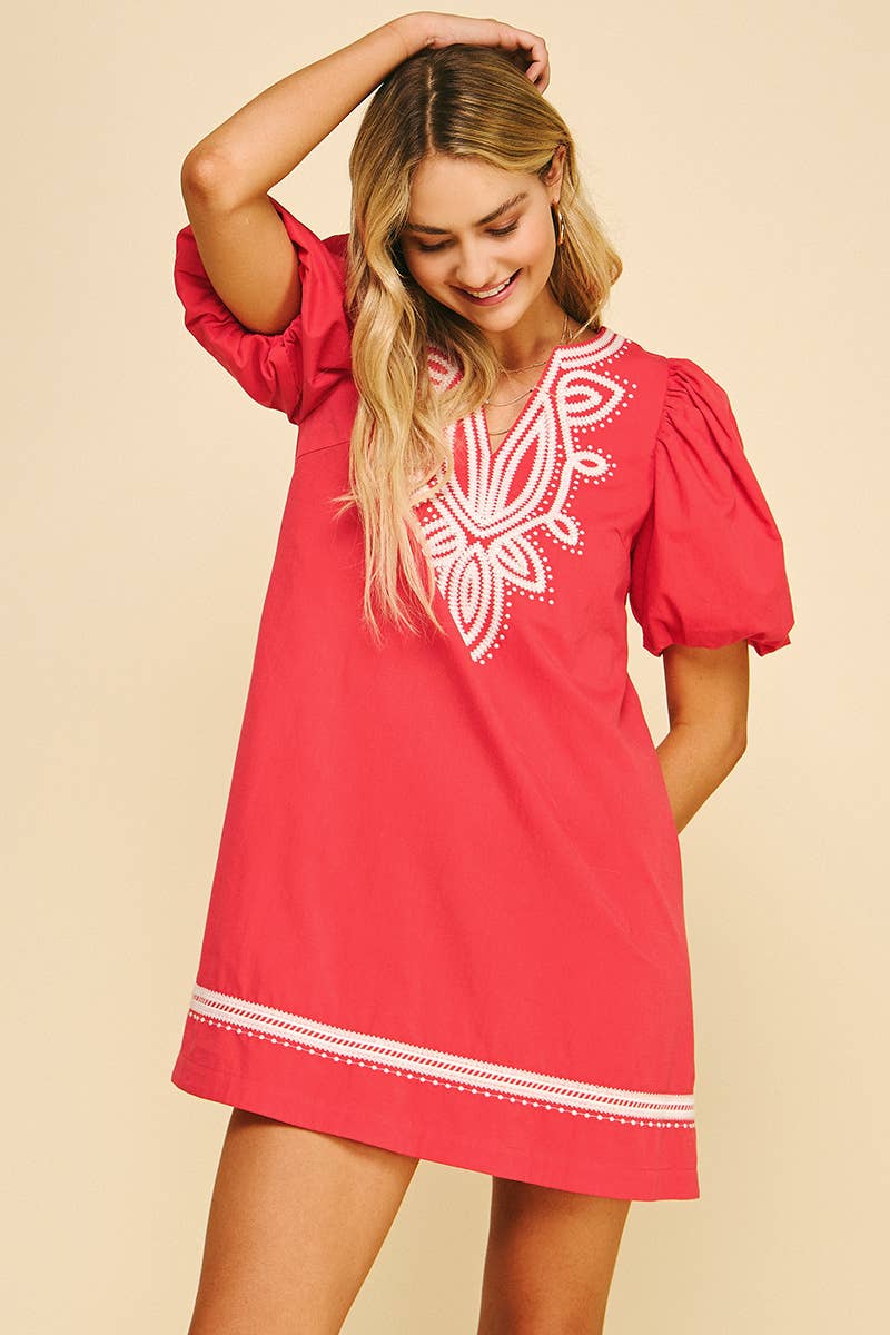 EMBROIDERED DETAIL MINI DRESS - 6038D