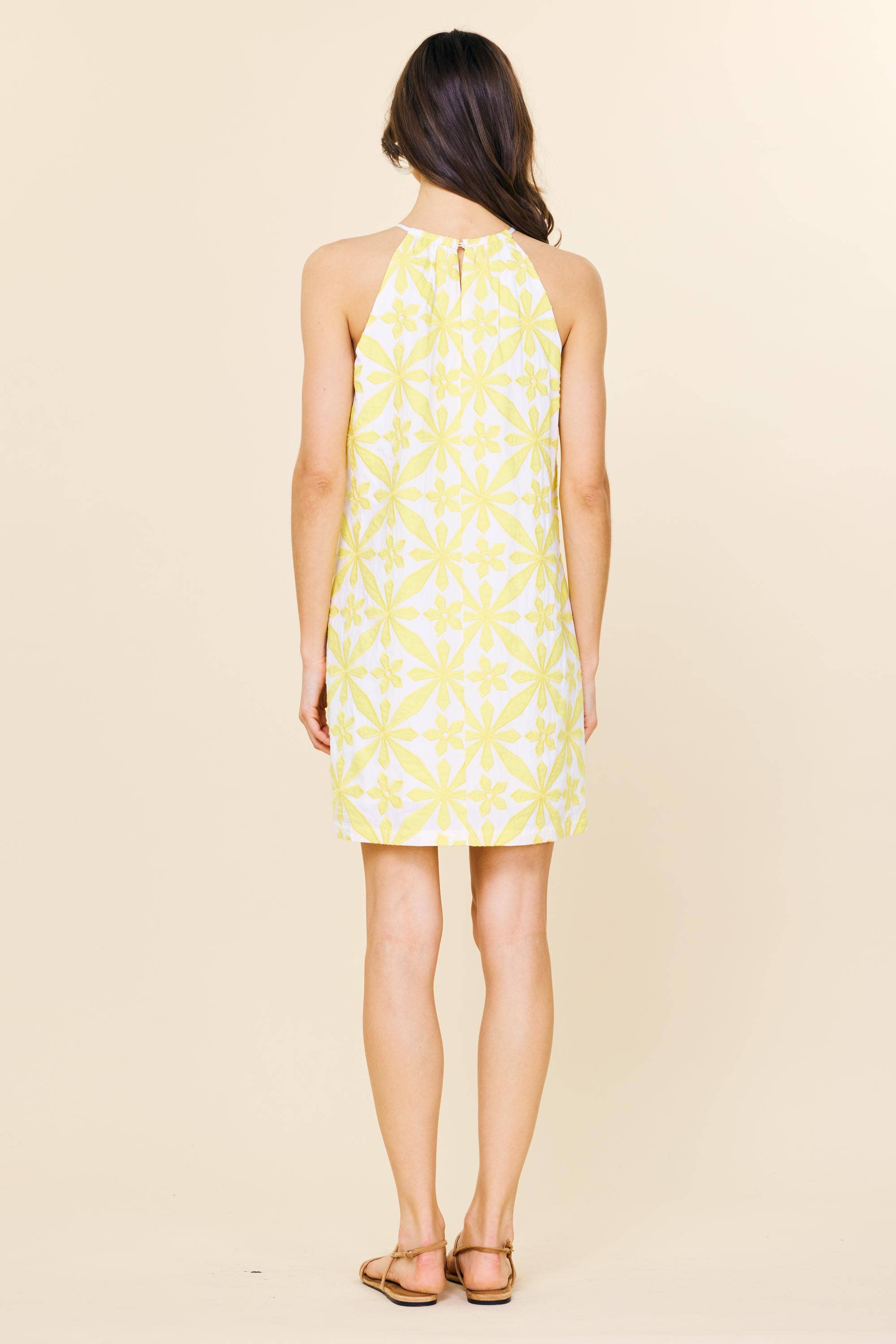 Embroidered Halter Mini Dress
