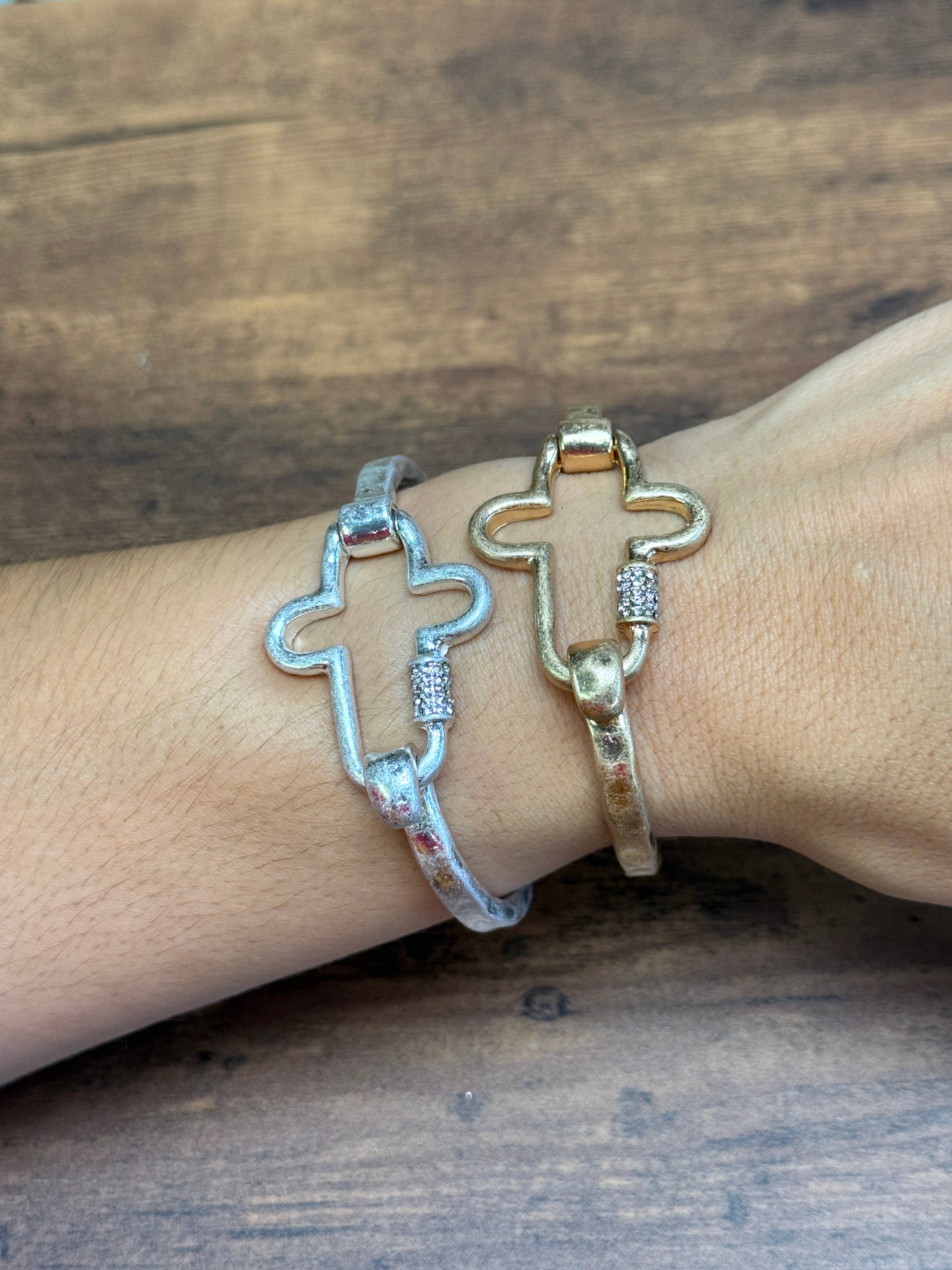 NEW! Gorgeous BLING Cross Cuff Bracelet- Silver or Gold