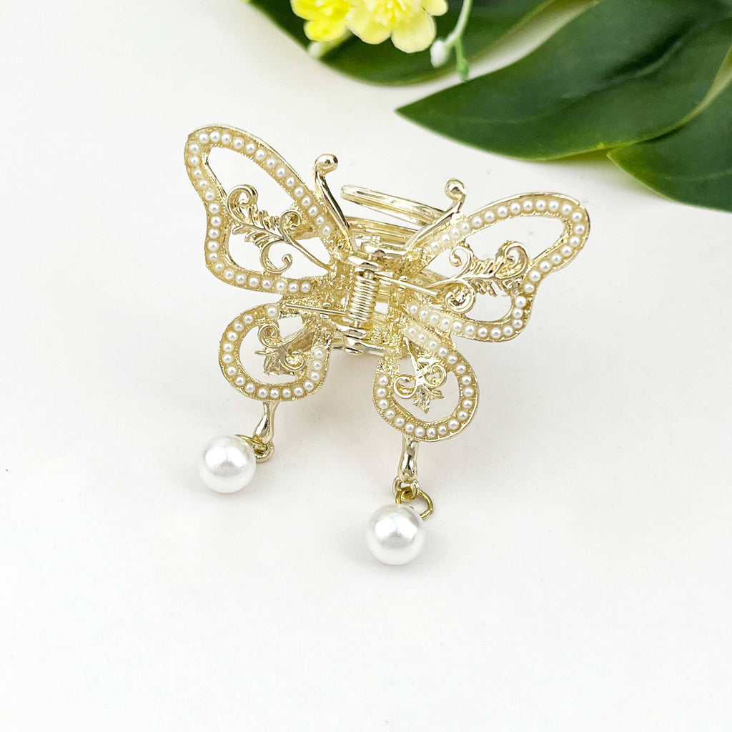 Pearl Butterfly Hair Accessory, Metal Hair Claw & Hair Stick