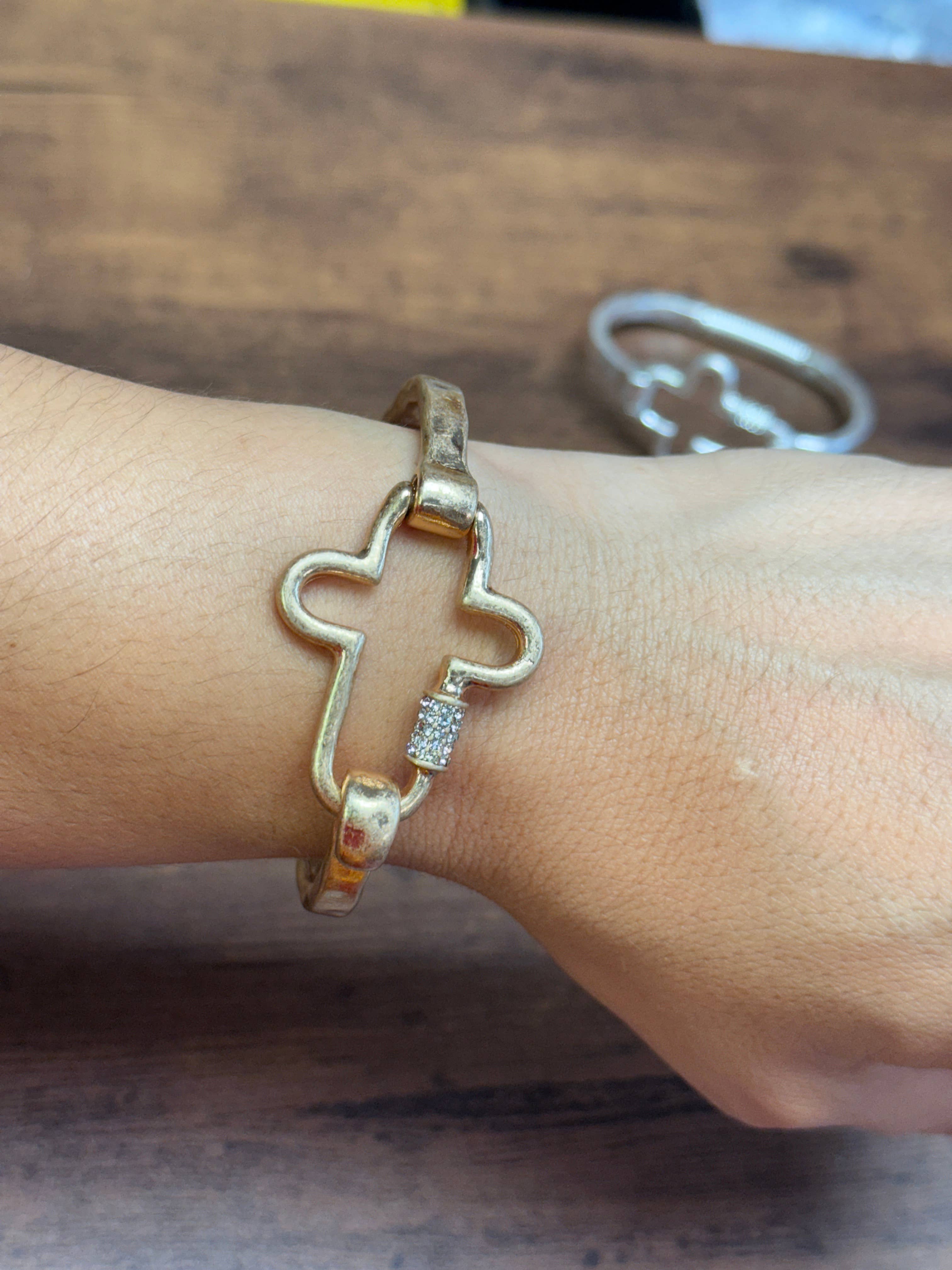 NEW! Gorgeous BLING Cross Cuff Bracelet- Silver or Gold