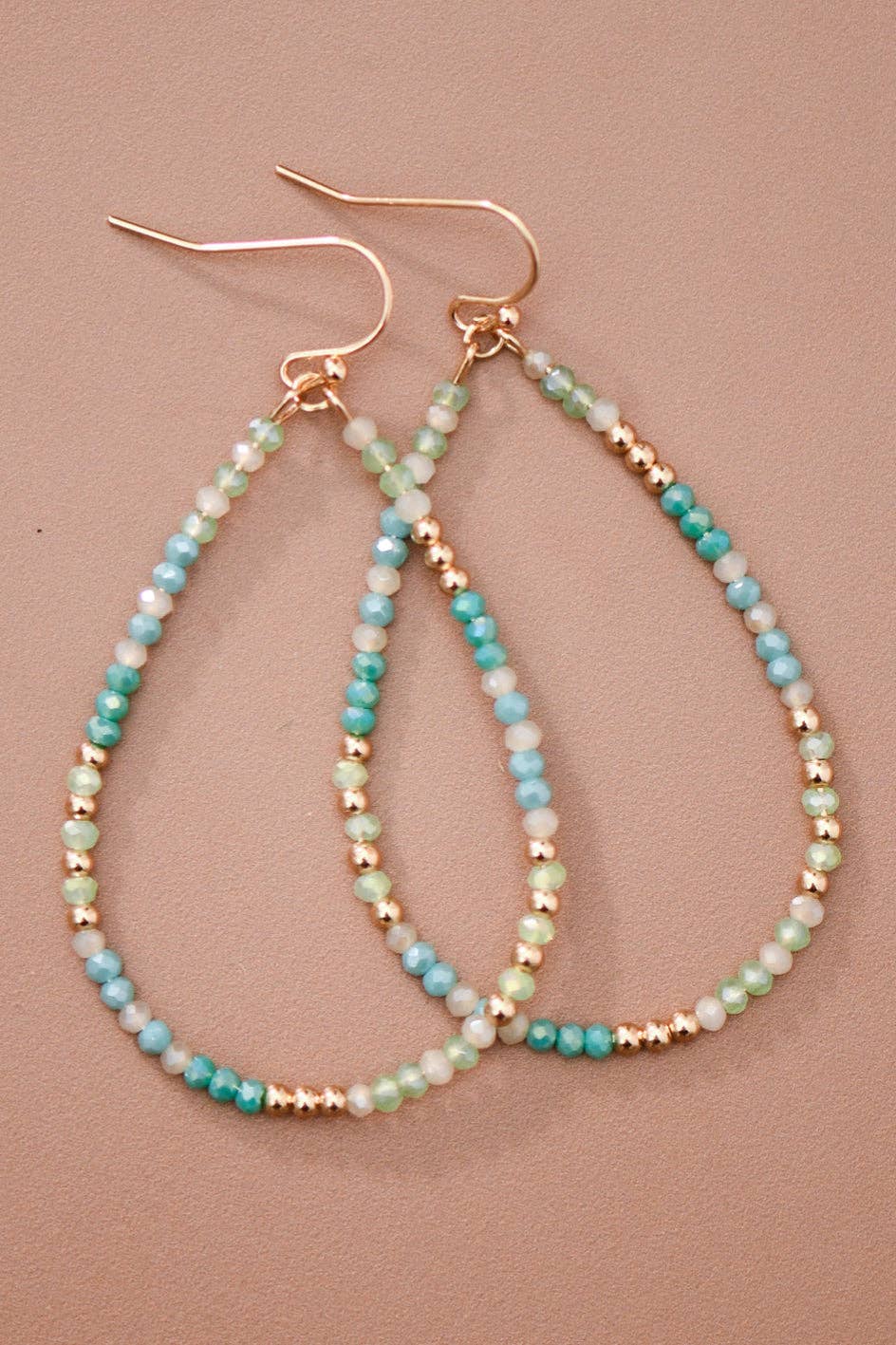 Blue Green Glass Crystal Teardrop Earrings – 8078