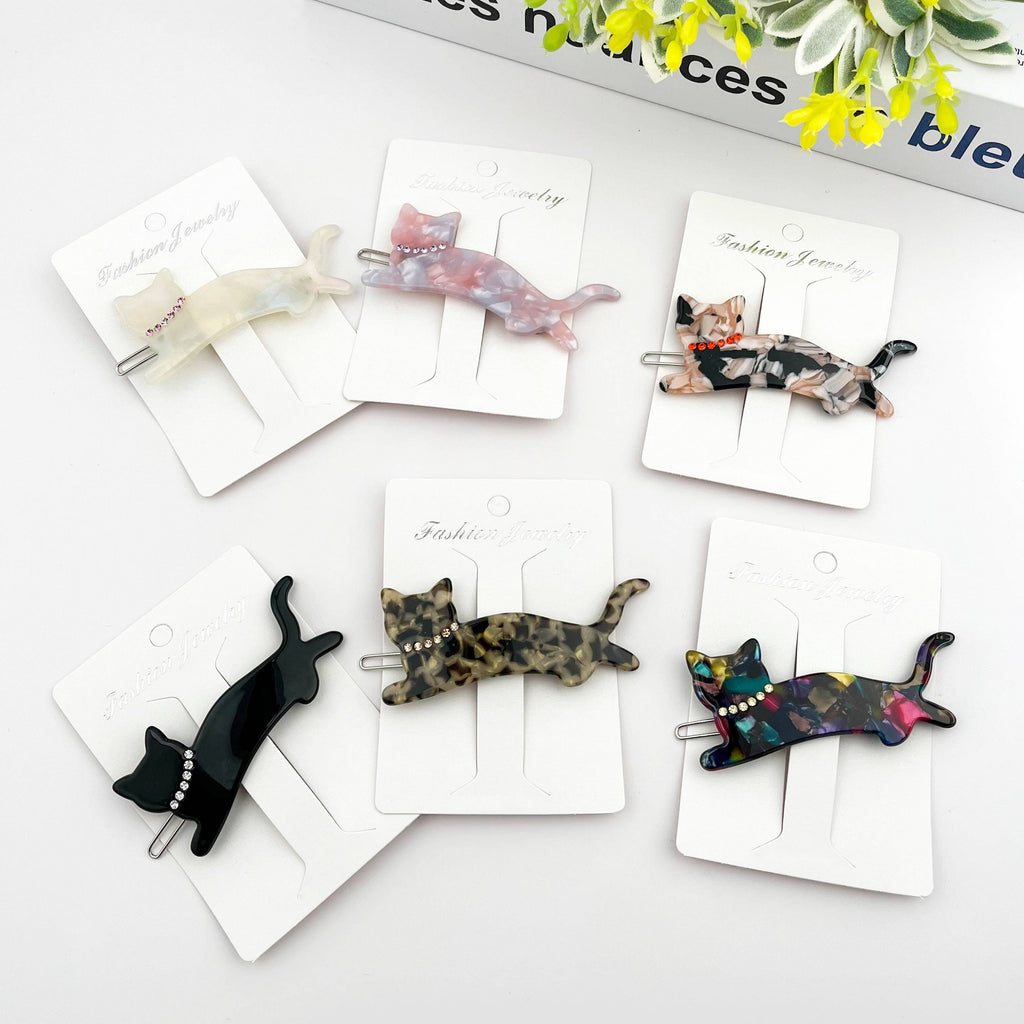 Acetate Crystal Cat Hair Clip, Elegant Rhinestone Side Clip