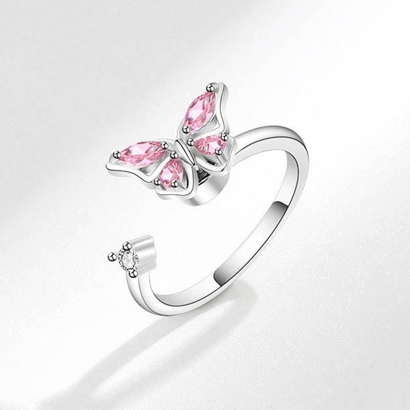 Butterfly Anxiety Fidget Spinner Ring in 925 Sterling Silver