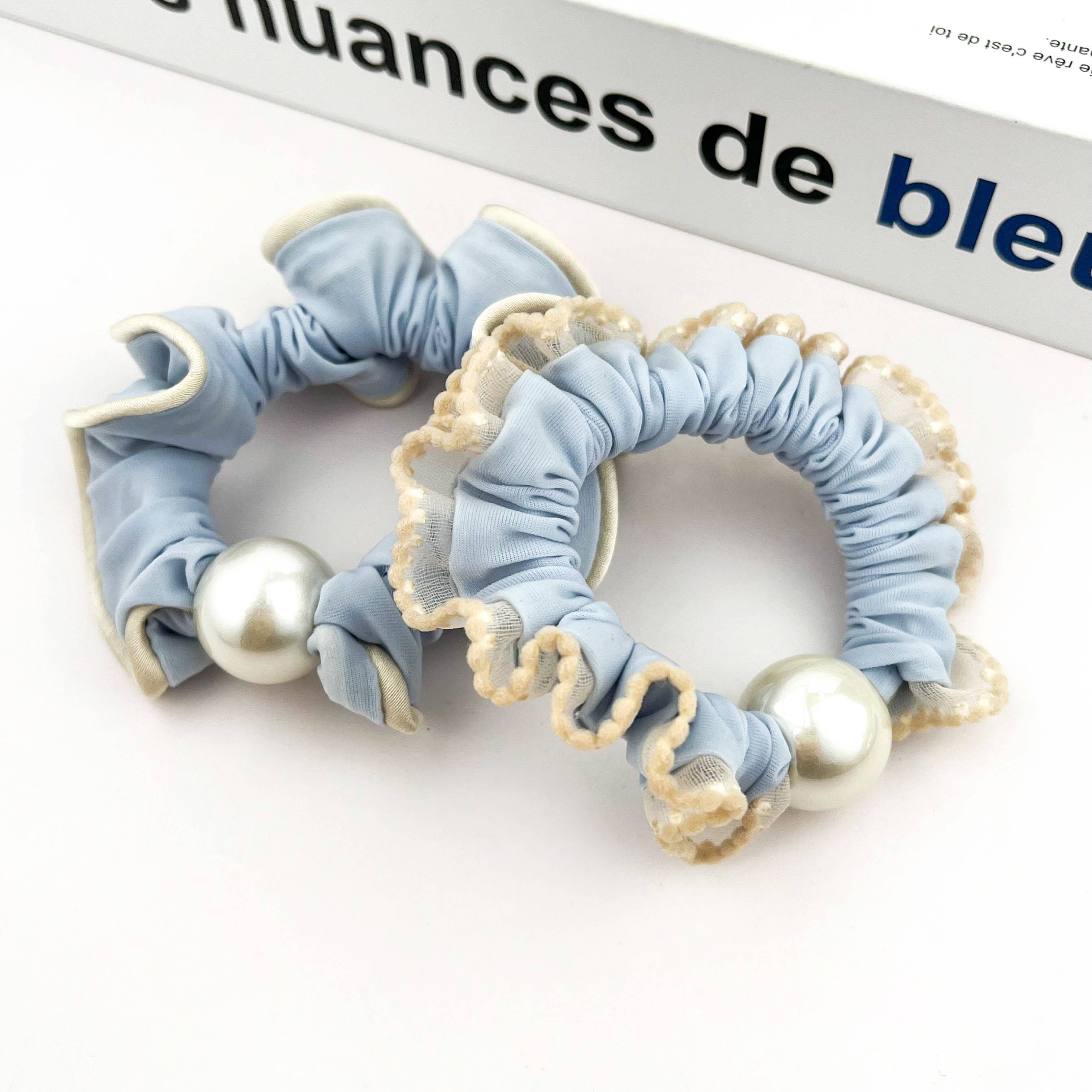 Sweet Pearl Sky Blue Hair Tie, Elegant Ponytail Holder