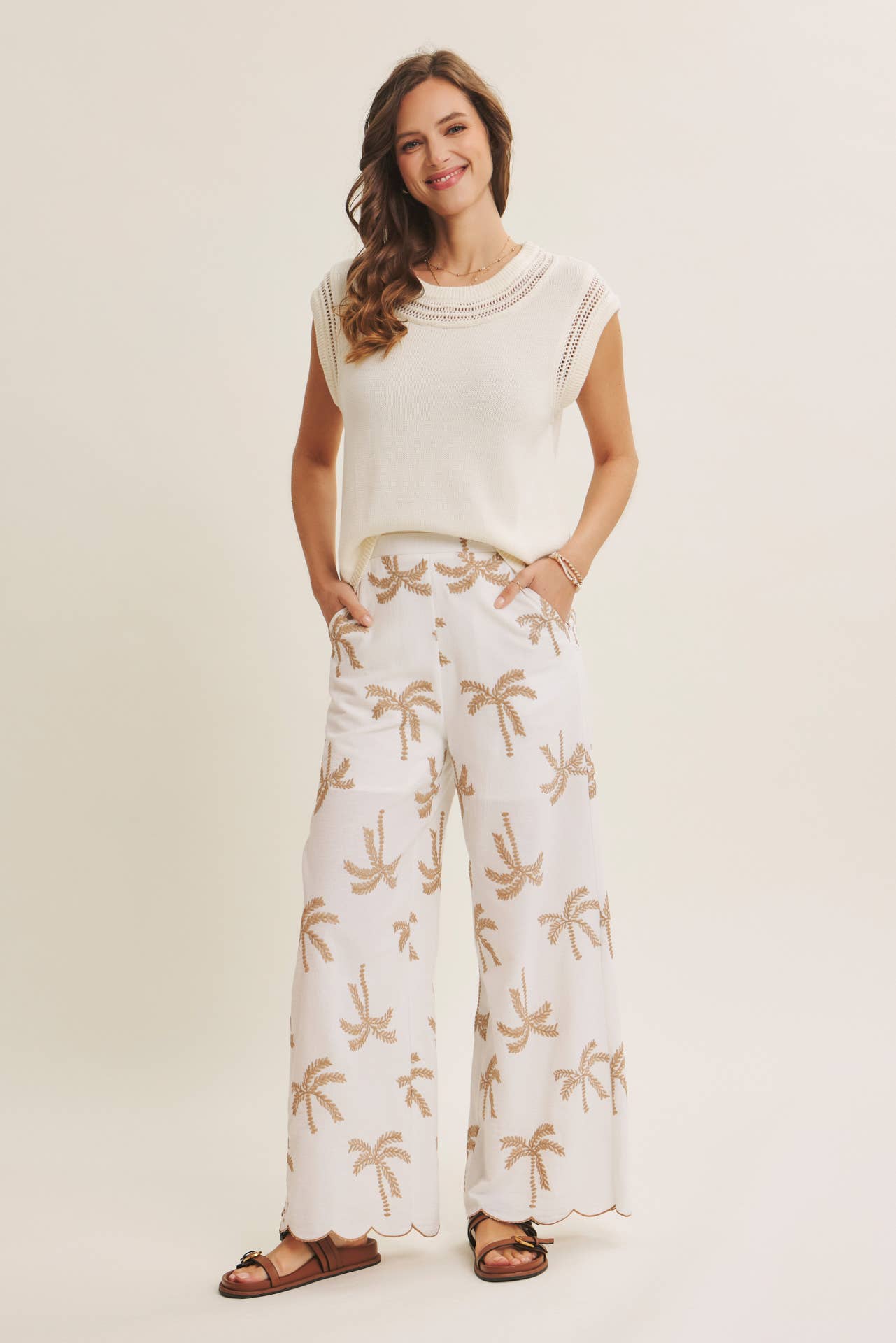SUN-KISSED RESORT MOOD PALM TREE EMBROIDERED PANTS