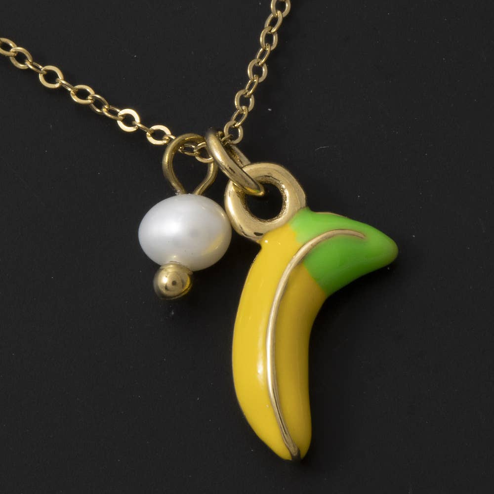 Stainless Steel Banana Pearl Pendant Necklace