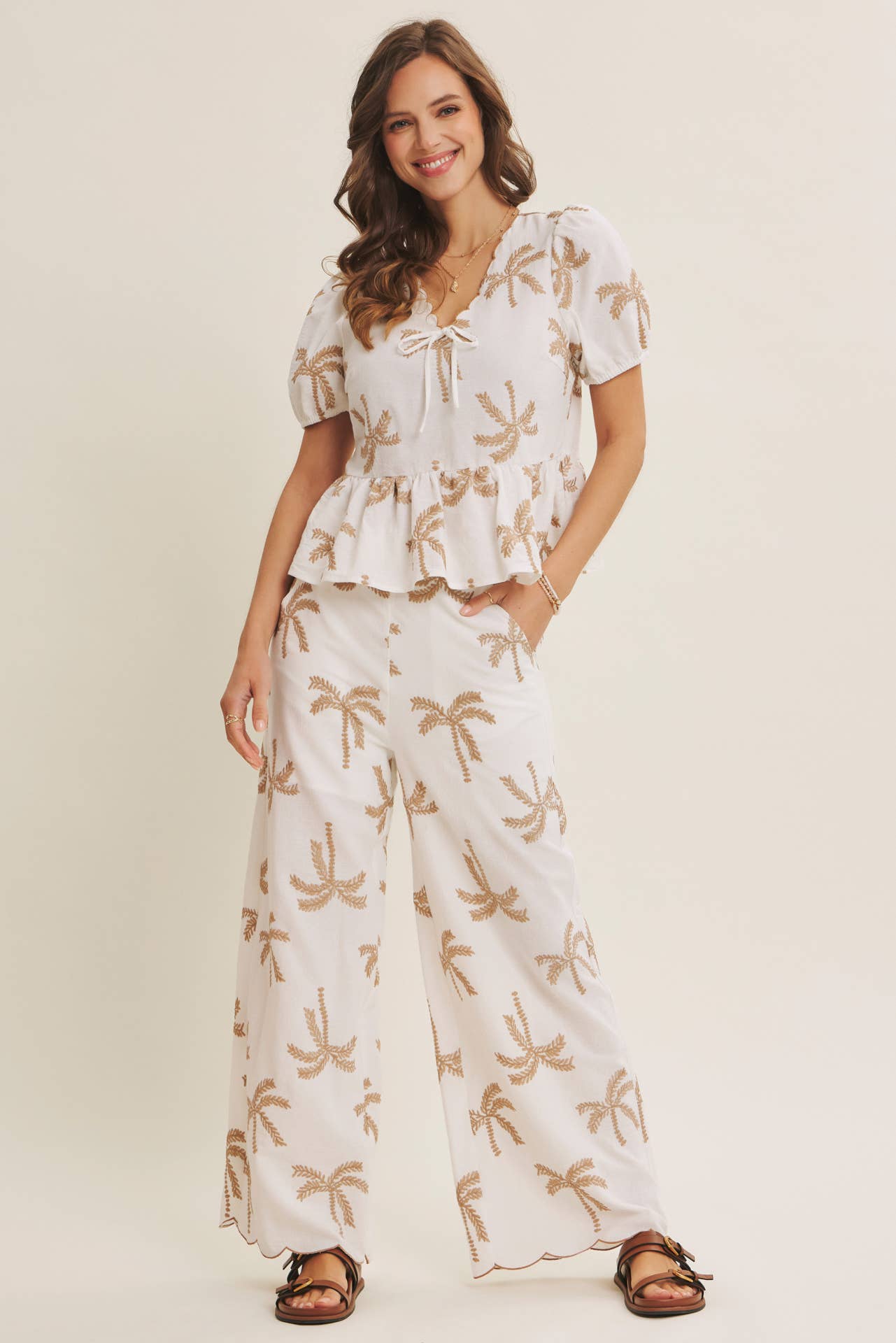 SUN-KISSED RESORT MOOD PALM TREE EMBROIDERED PANTS
