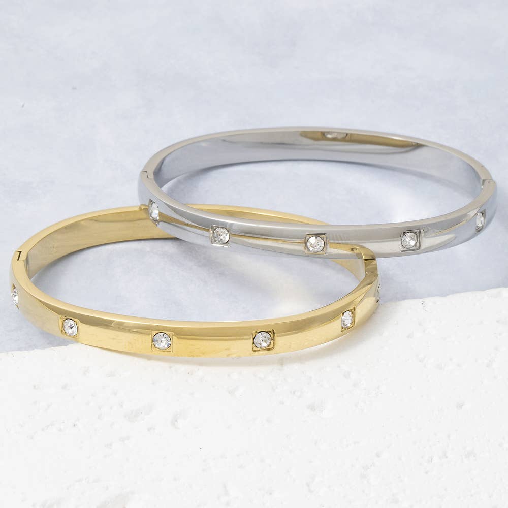 Gold Dipped Cz Station Bangle Bracelet
