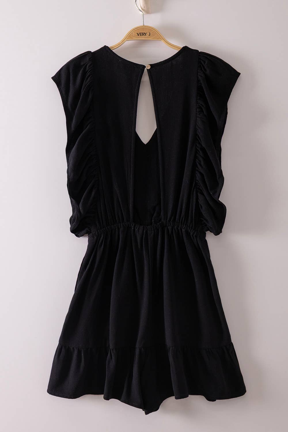 NP71067-Back Cutout Detail Ruffled Sleeve Romper