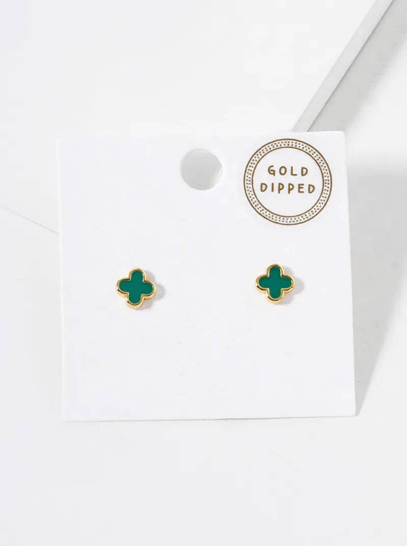 18K Gold Dipped Enamel Quatrefoil Sterling Silver Earrings