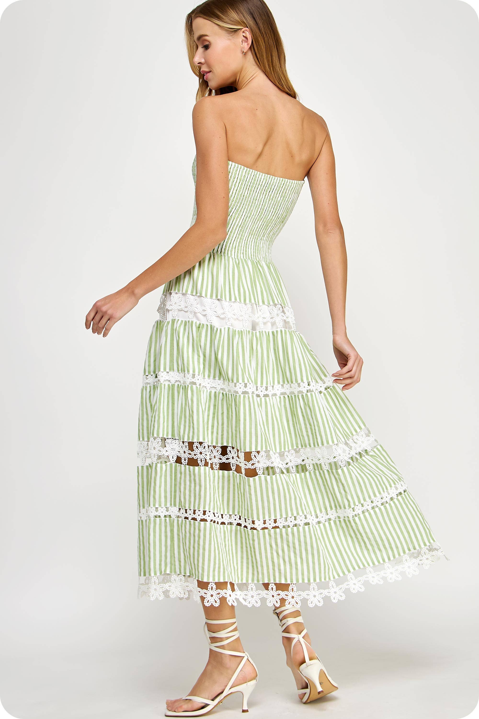 Striped Floral Lace Tube Dress