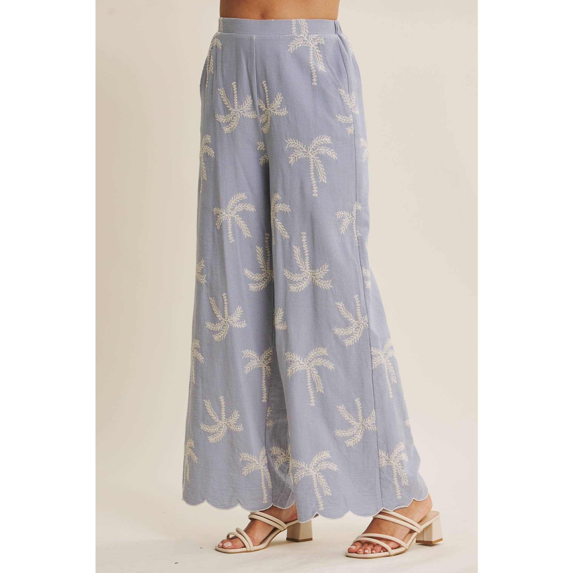 SUN-KISSED RESORT MOOD PALM TREE EMBROIDERED PANTS