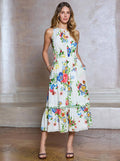 Floral Printed Halter-Neck Midi Dress