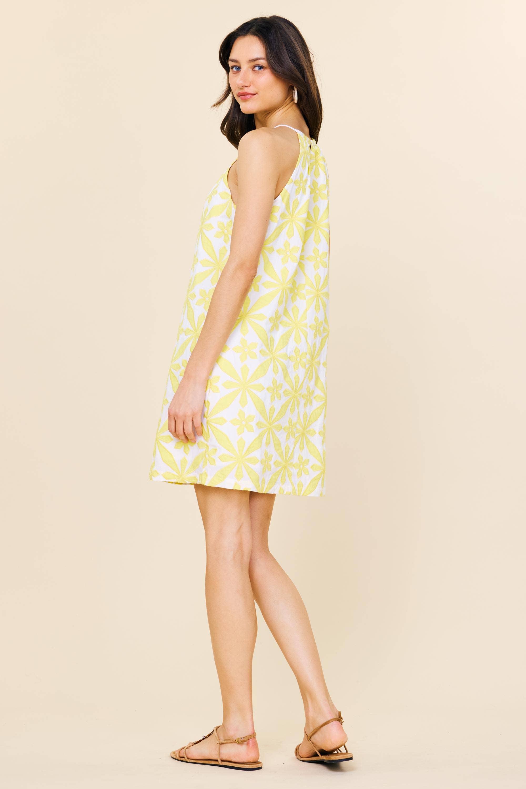 Embroidered Halter Mini Dress