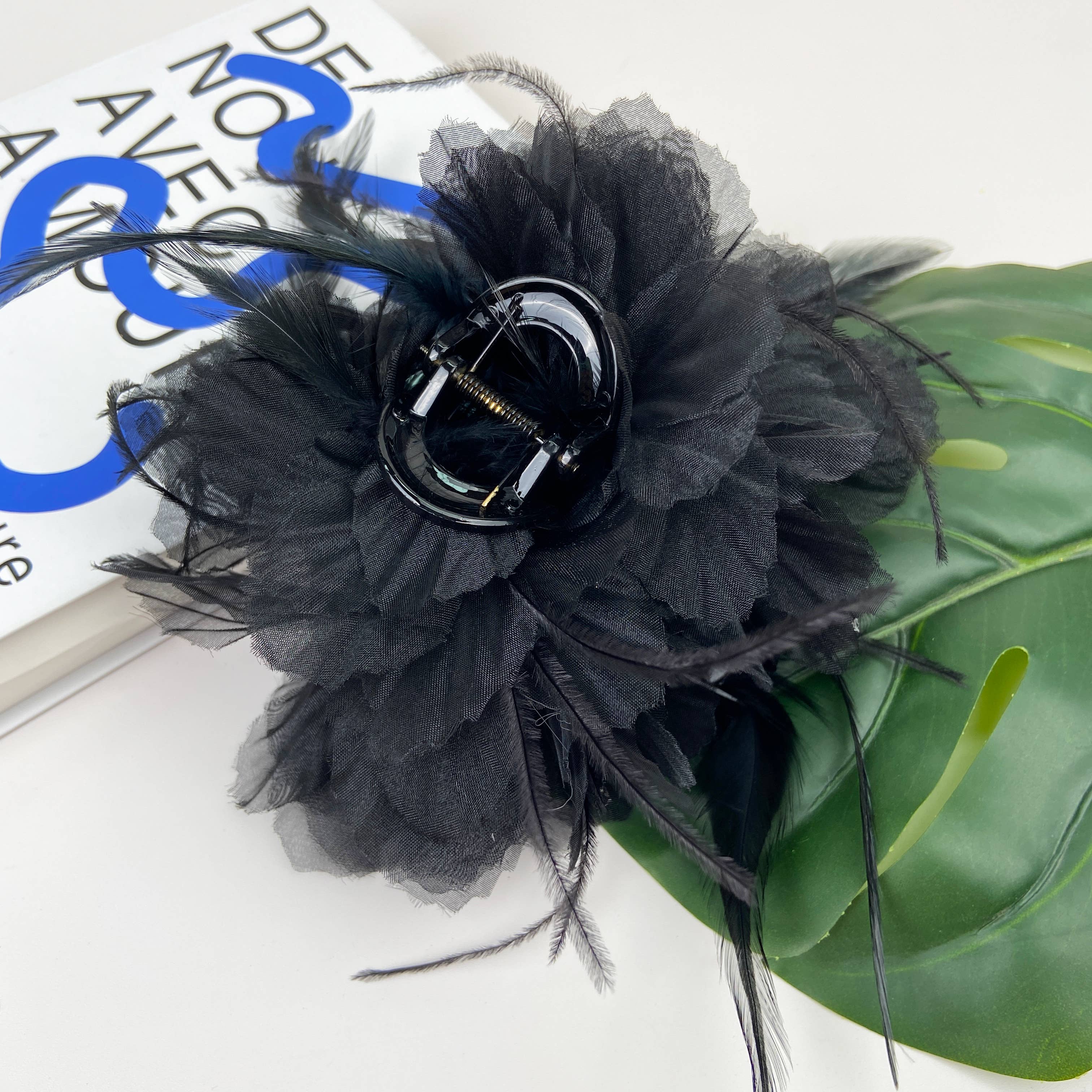 Pearl Feather Flower Hair Clip