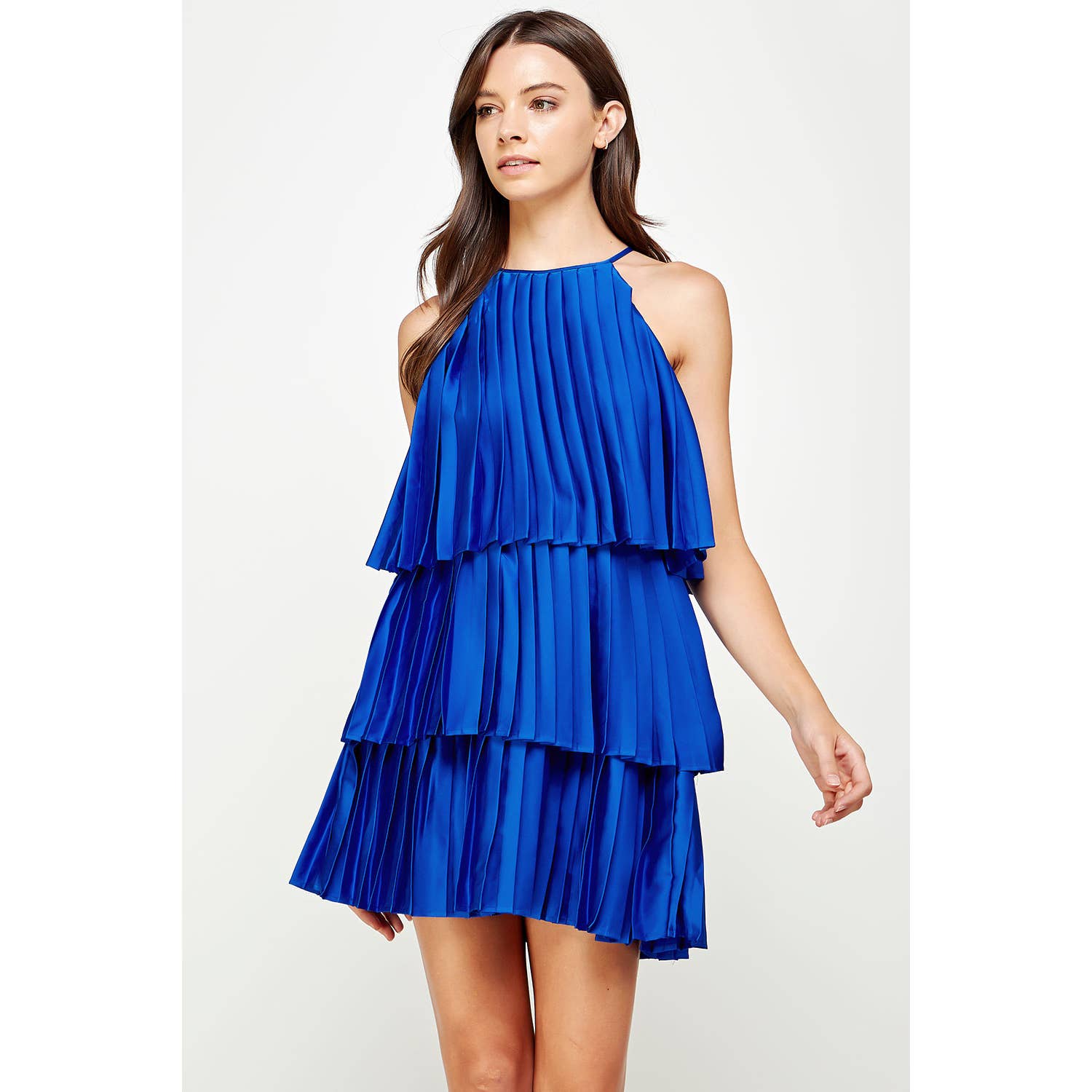 Pleated Satin Tiered Dress