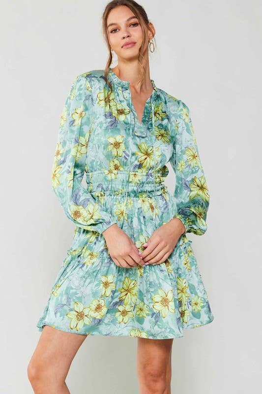 Sage Multi Floral Print Mini Dress