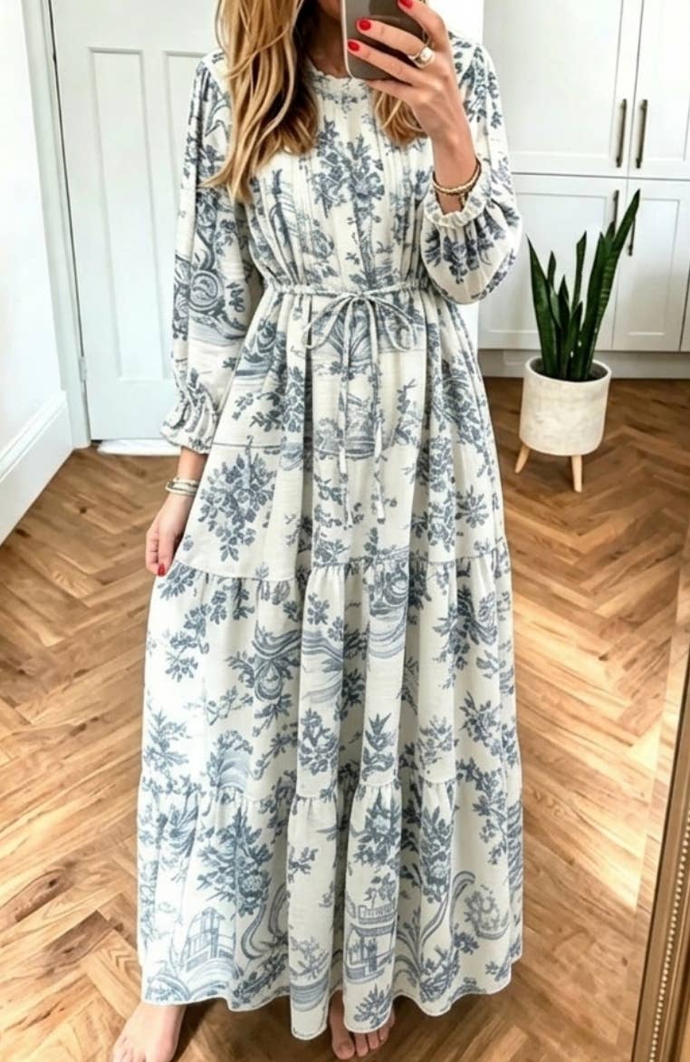 LDC Floral Print Long Sleeve Shift Maxi Dress