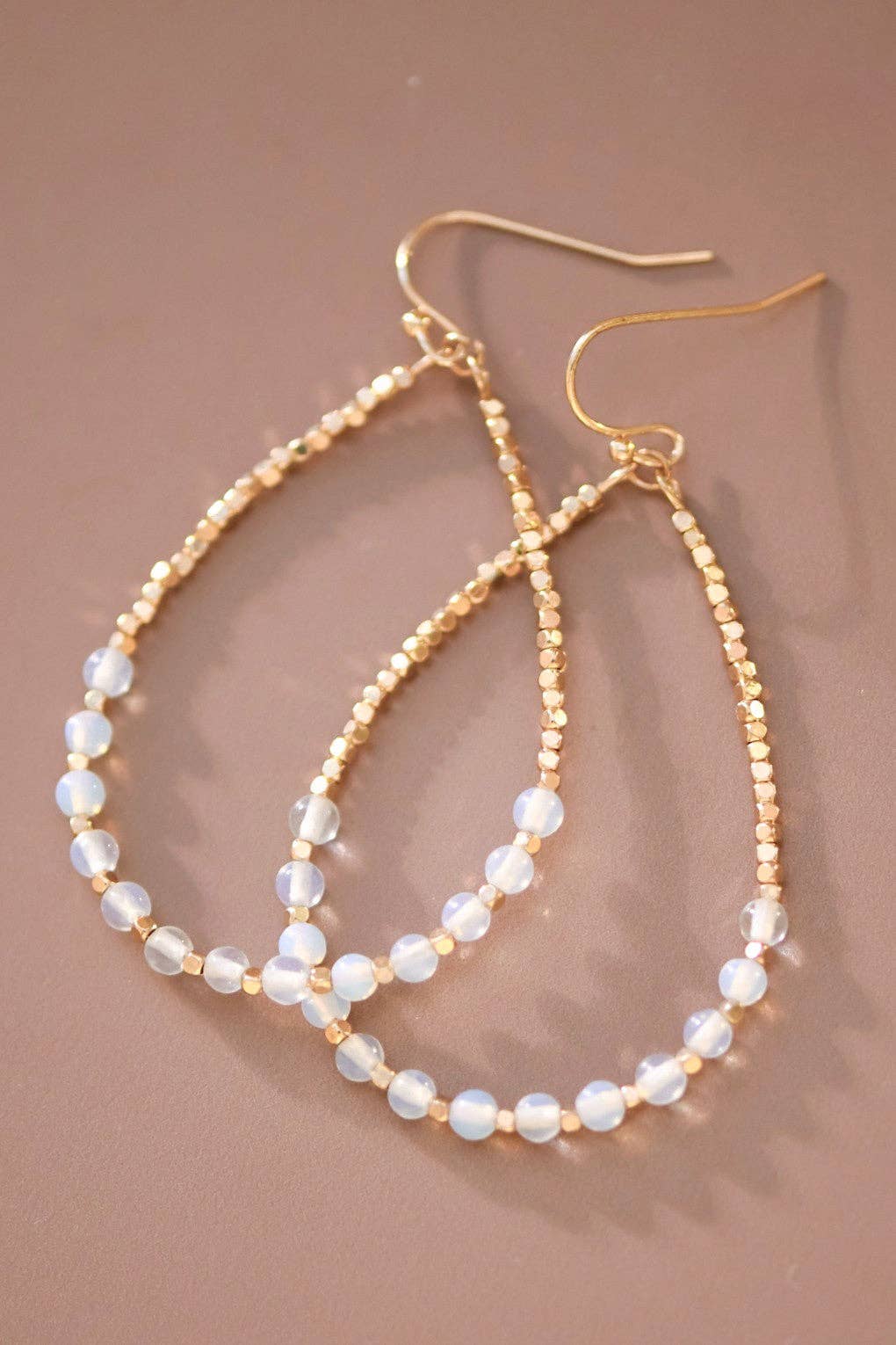 Opal Stone Beaded Teardrop Wire Earrings - 7275
