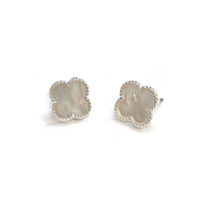 Mother of Pearl Clover Flower Ball Frame Post Earrings
