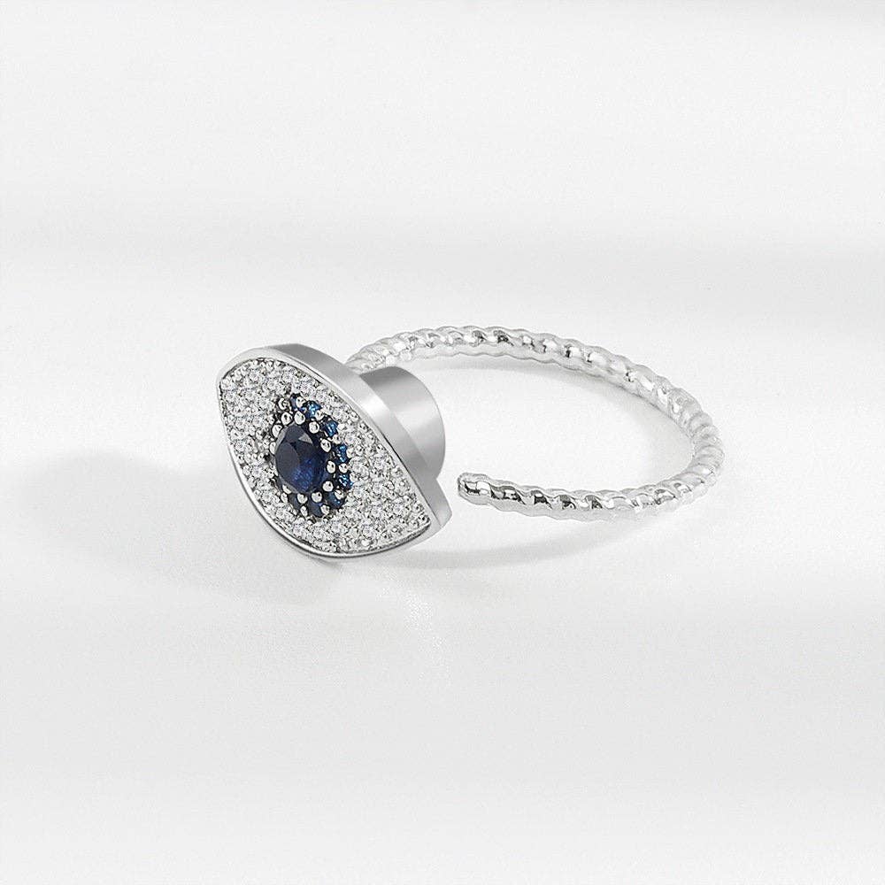 Evil Eye Anxiety Fidget Spinner Ring in 925 Sterling Silver