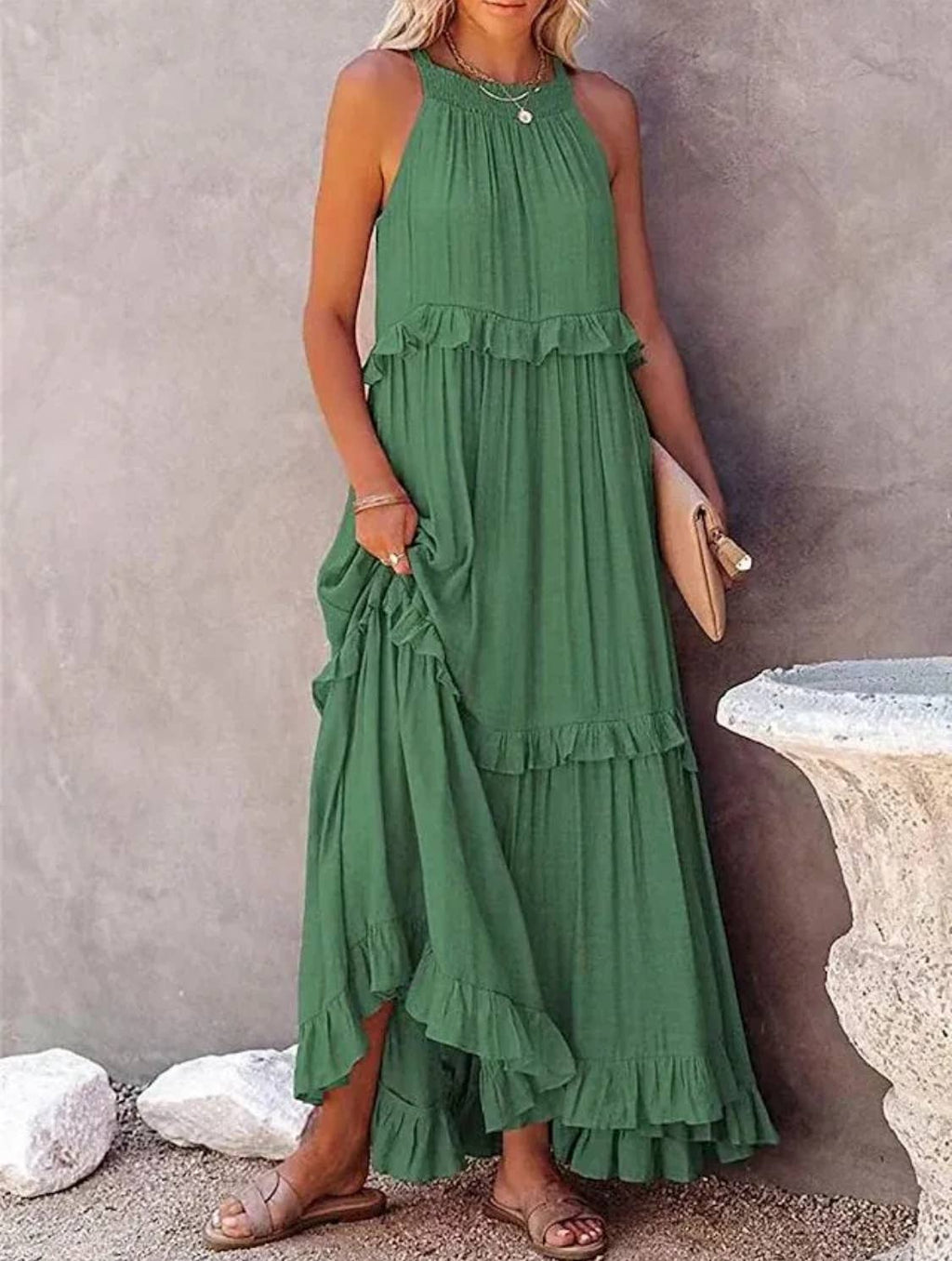 Ruffled Sleeveless Maxi Dress
