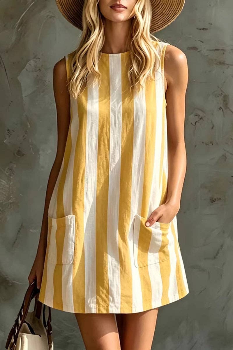 Striped Sleeveless Casual Shift Dress
