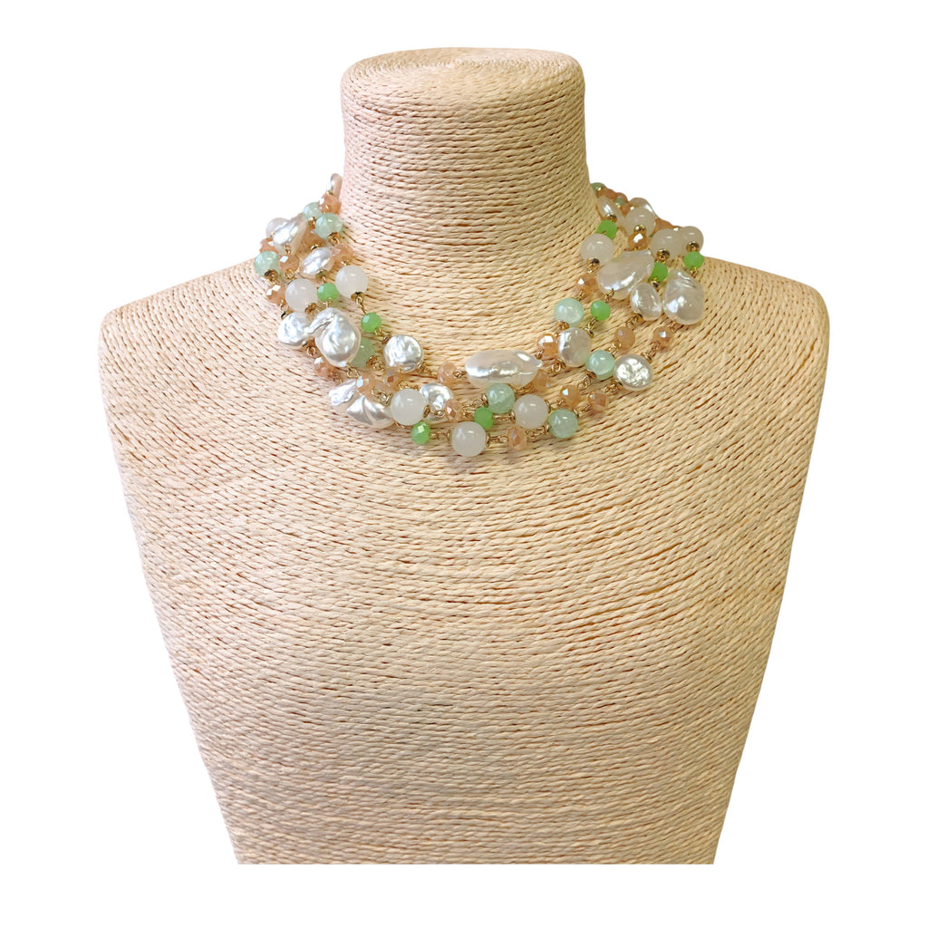 Pastel Beaded Pearl Collar | Handmade Statement Necklace