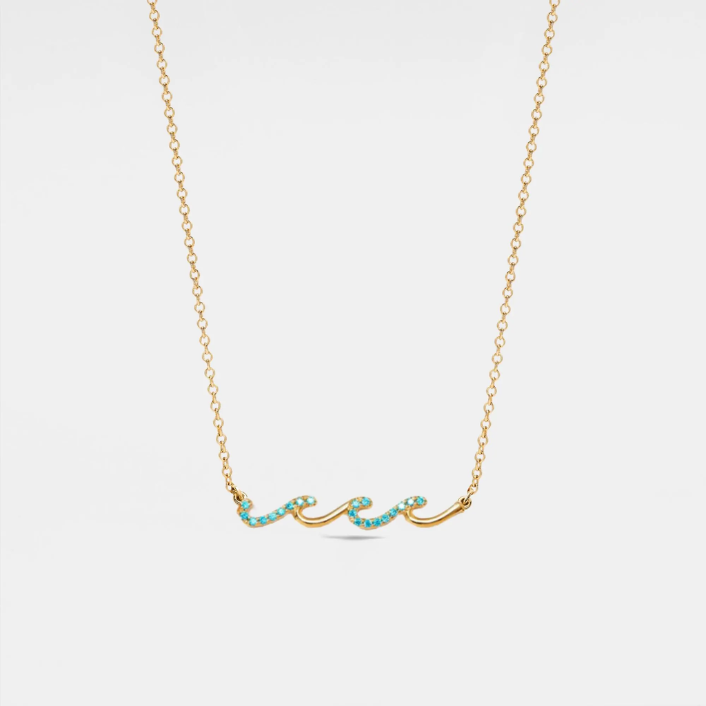 Ocean Wave Horizontal Charm Necklace in 925 Sterling Silver