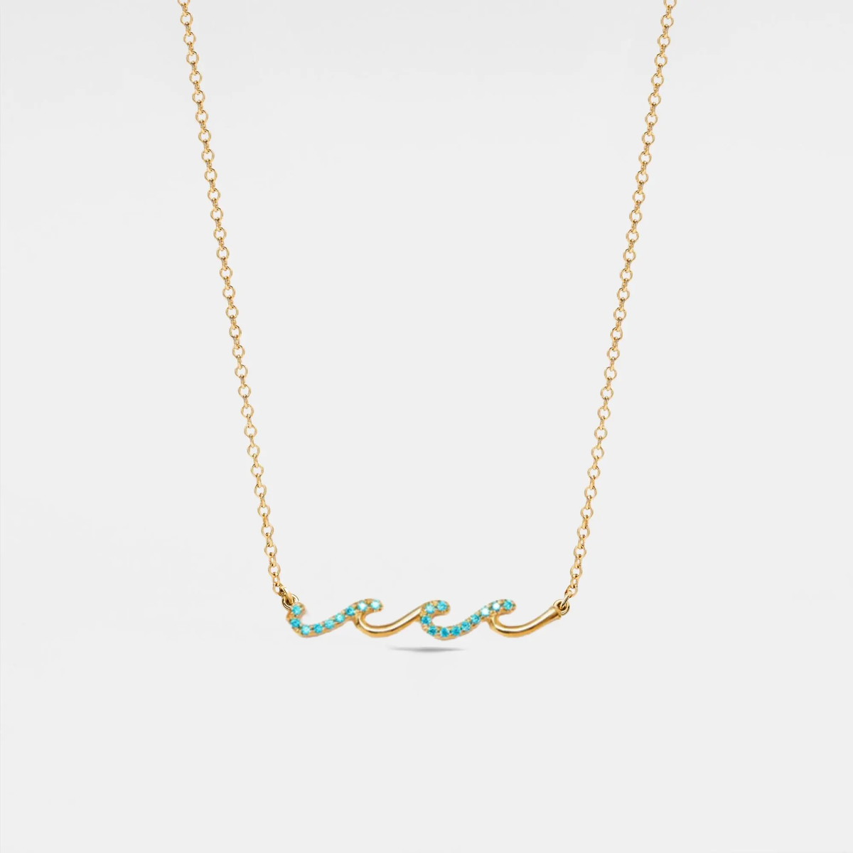 Ocean Wave Horizontal Charm Necklace in 925 Sterling Silver