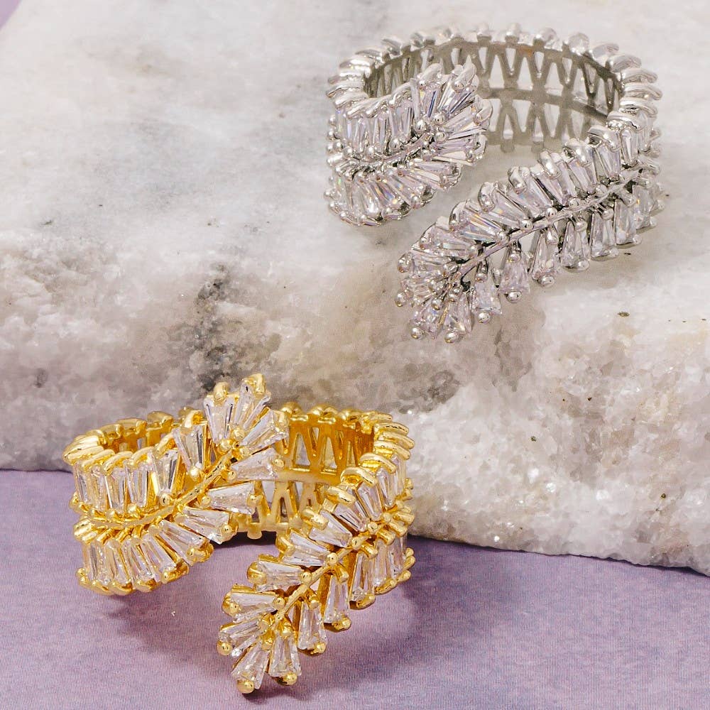 Cz Leaf Vine Open Ring